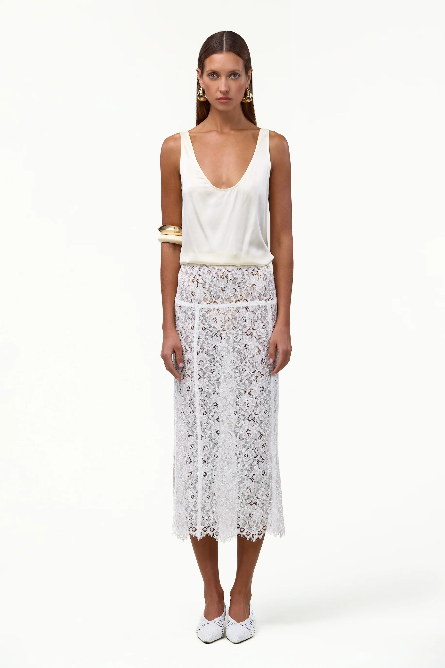 Lace Midi Skirt (White)
