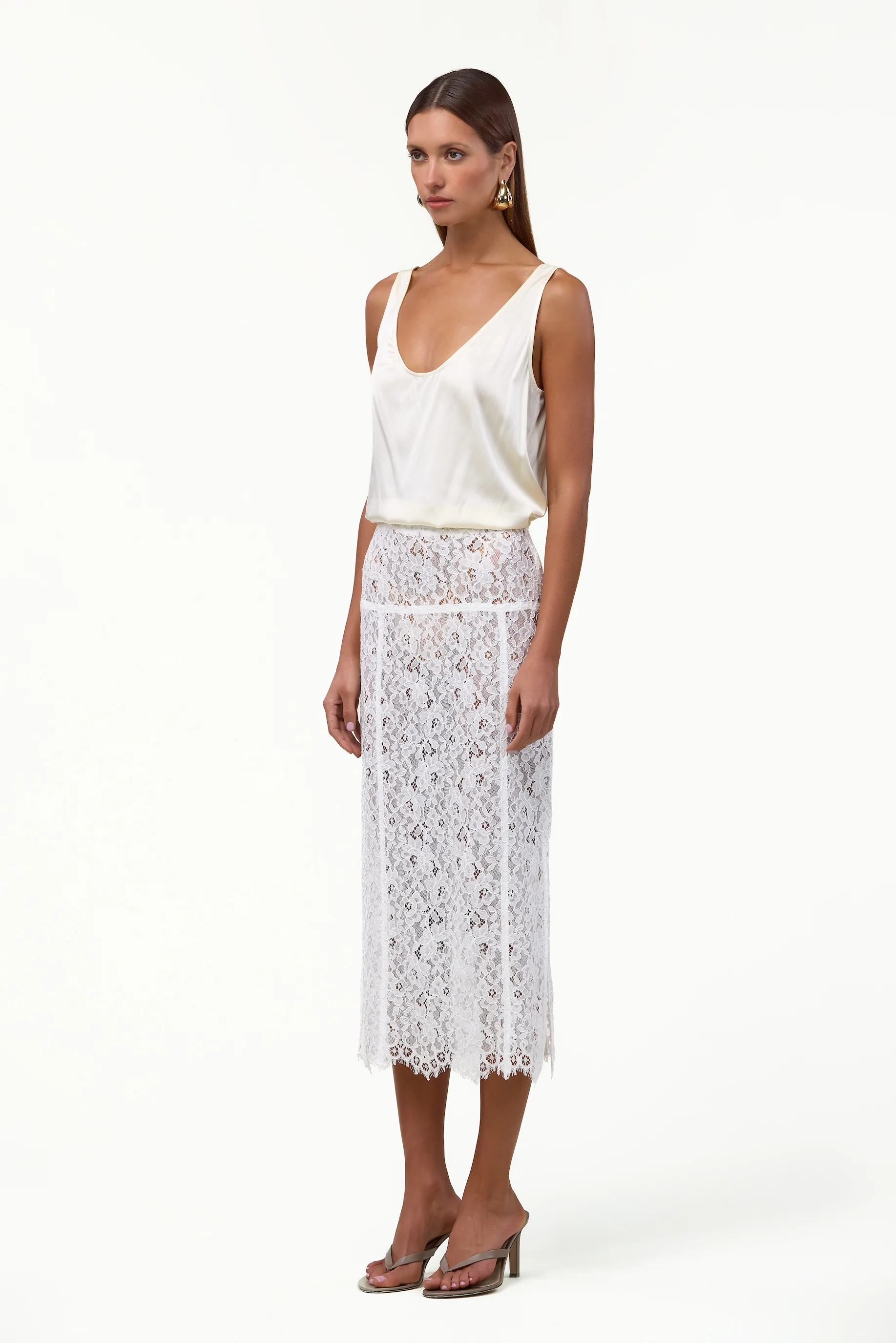 Lace Midi Skirt (White)