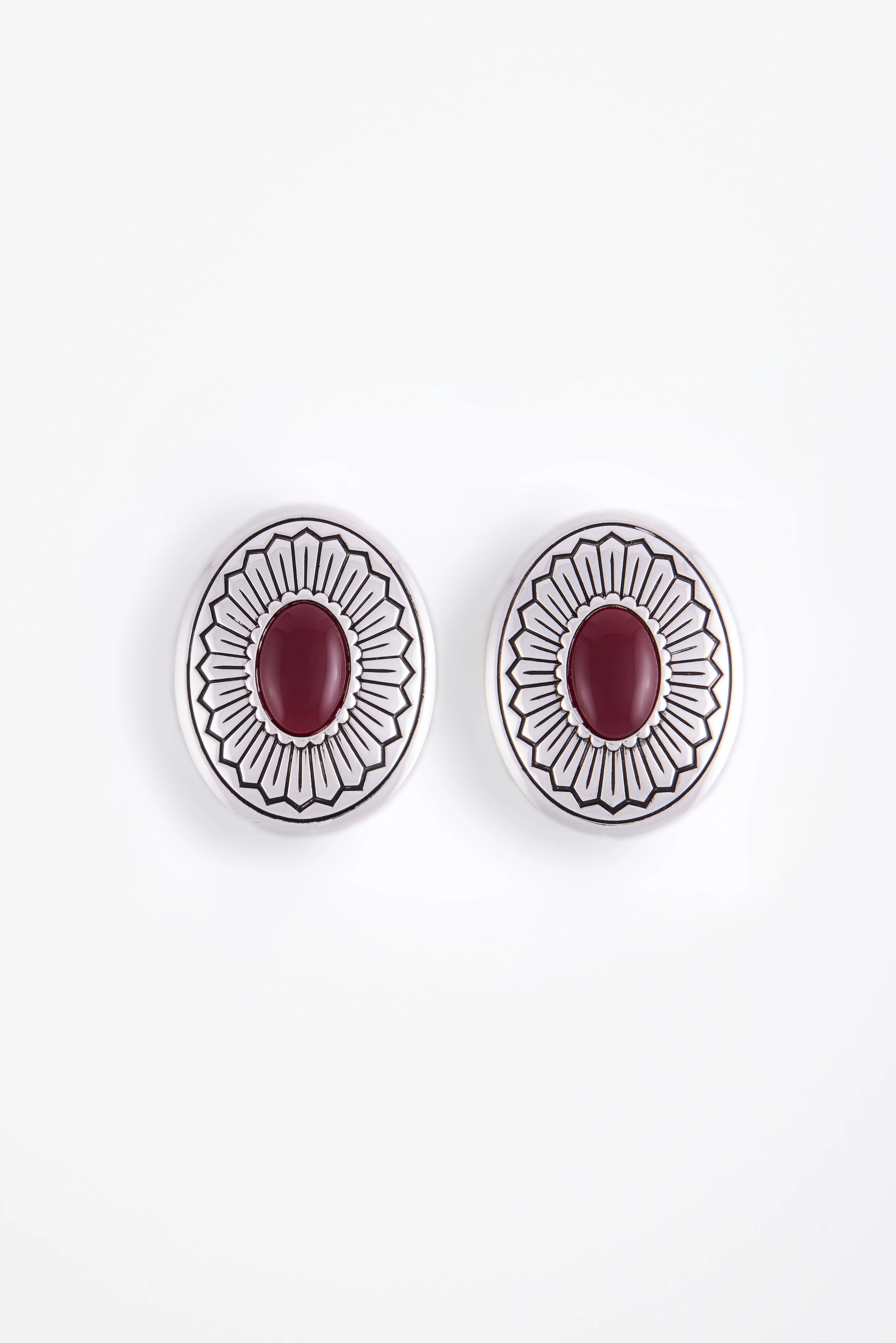 Western Oval Earring (Silver/Oxblood)