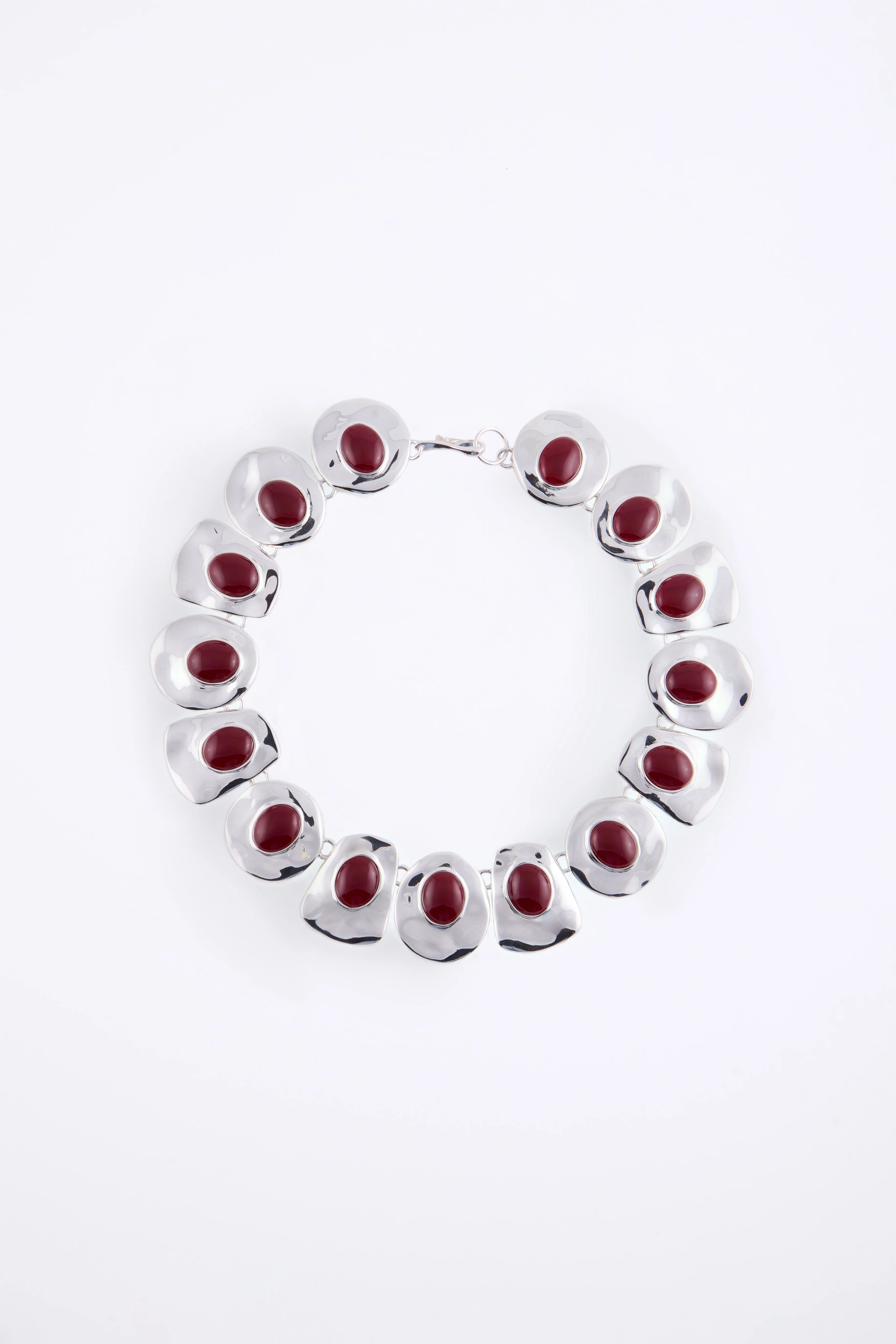 Stone Collar Necklace (Silver/Oxblood)