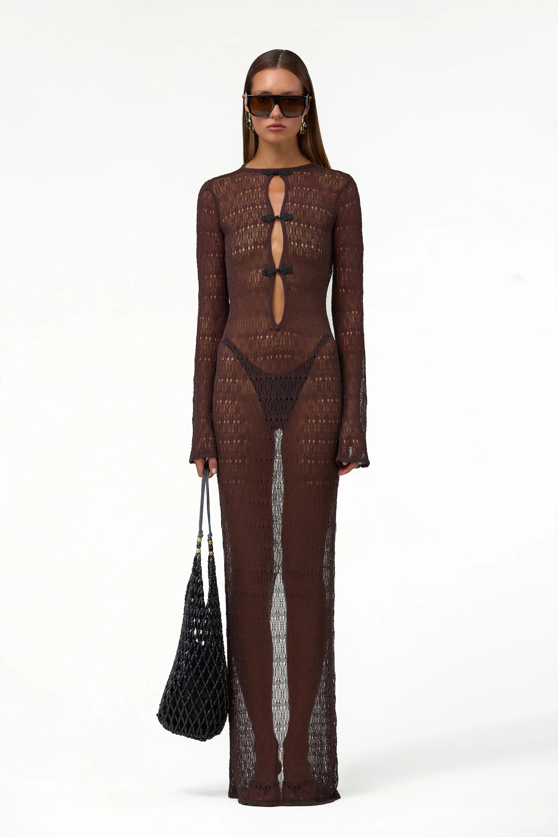Keyhole Crochet Dress (Chocolate Brown/Black)