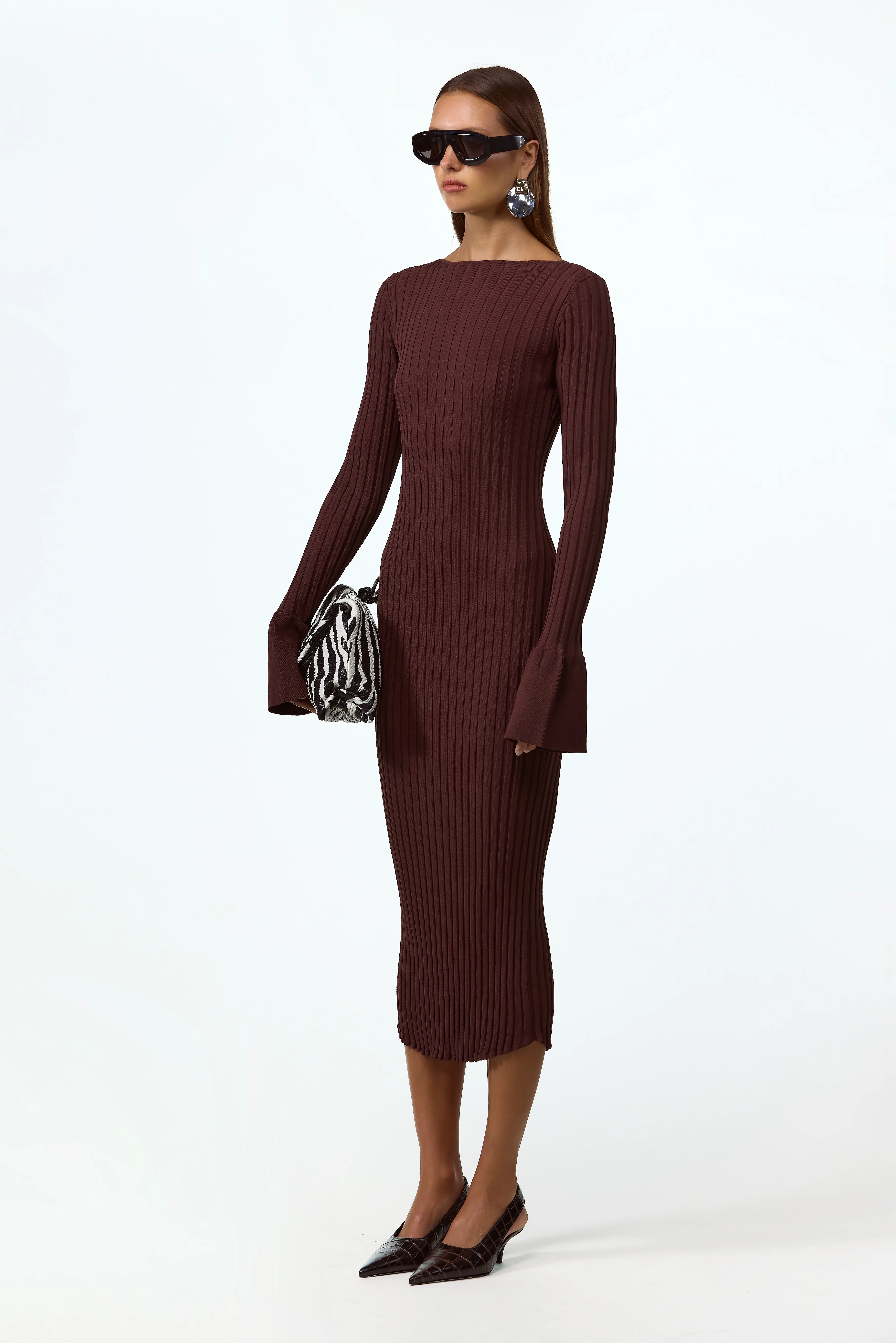 Cuffed Ribbed Knit Dress (Chocolate Brown) 2 Cuffed Ribbed Knit Dress (Chocolate Brown)