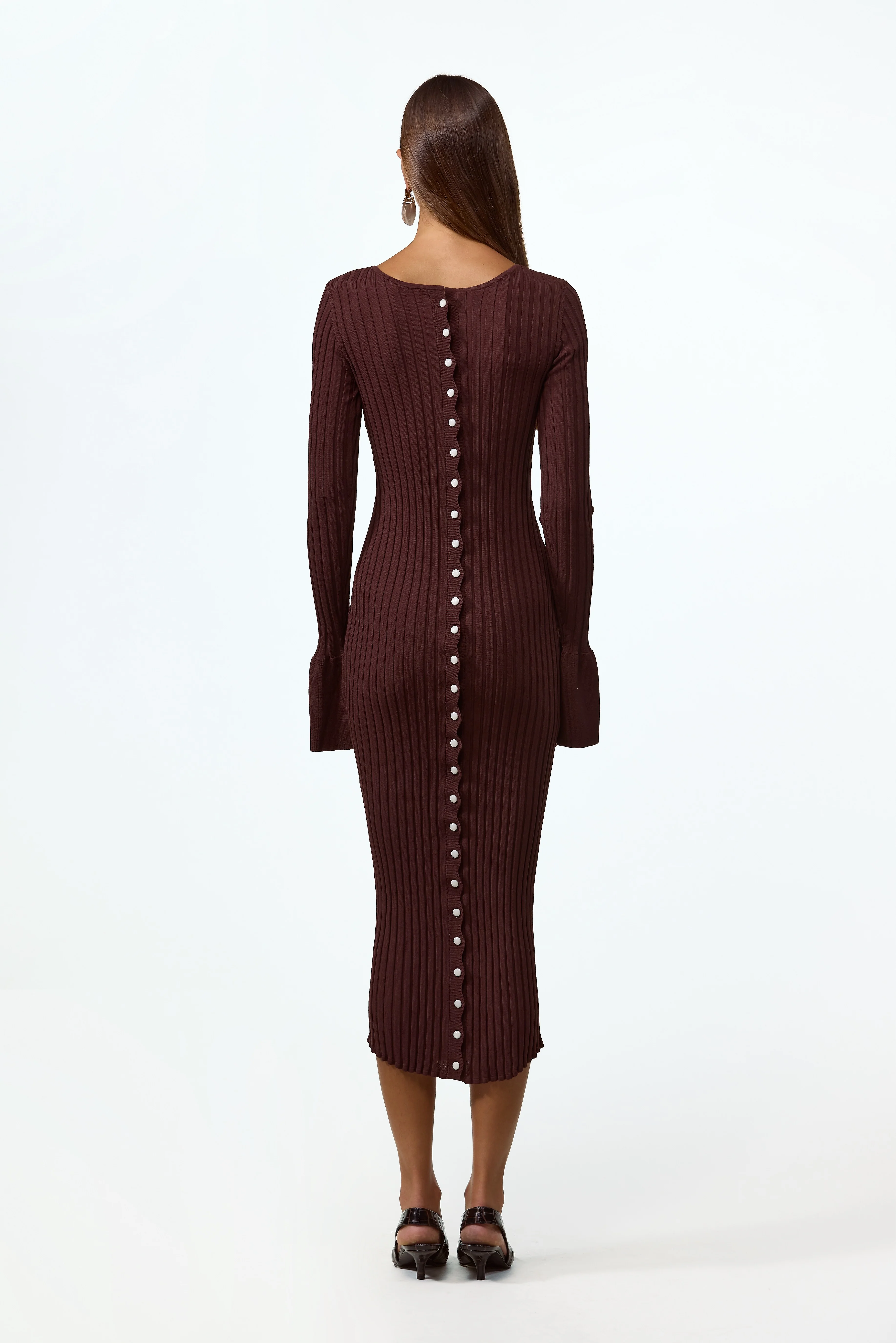 Cuffed Ribbed Knit Dress (Chocolate Brown) 3 Cuffed Ribbed Knit Dress (Chocolate Brown)