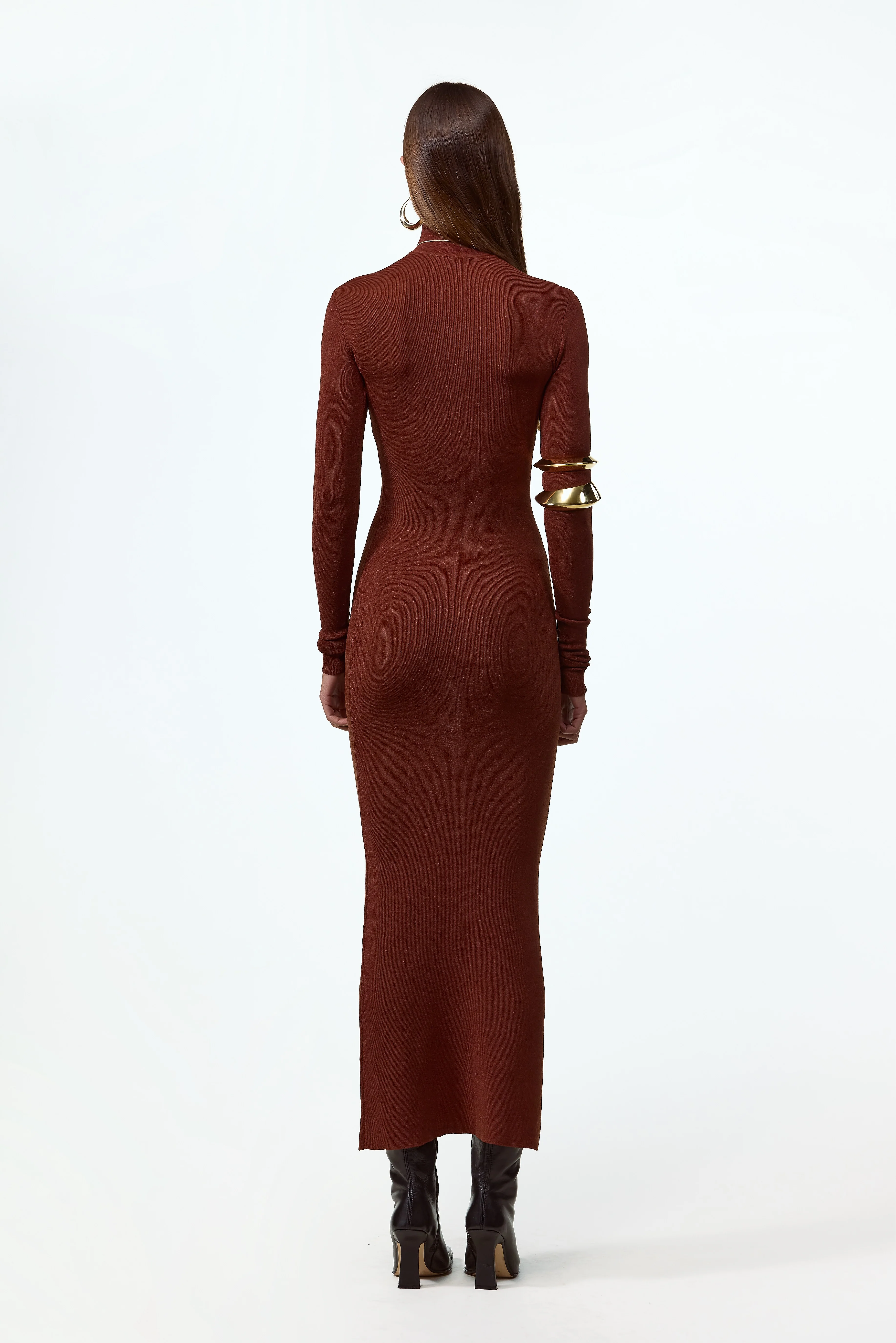 Shimmer Mockneck Dress (Rust)