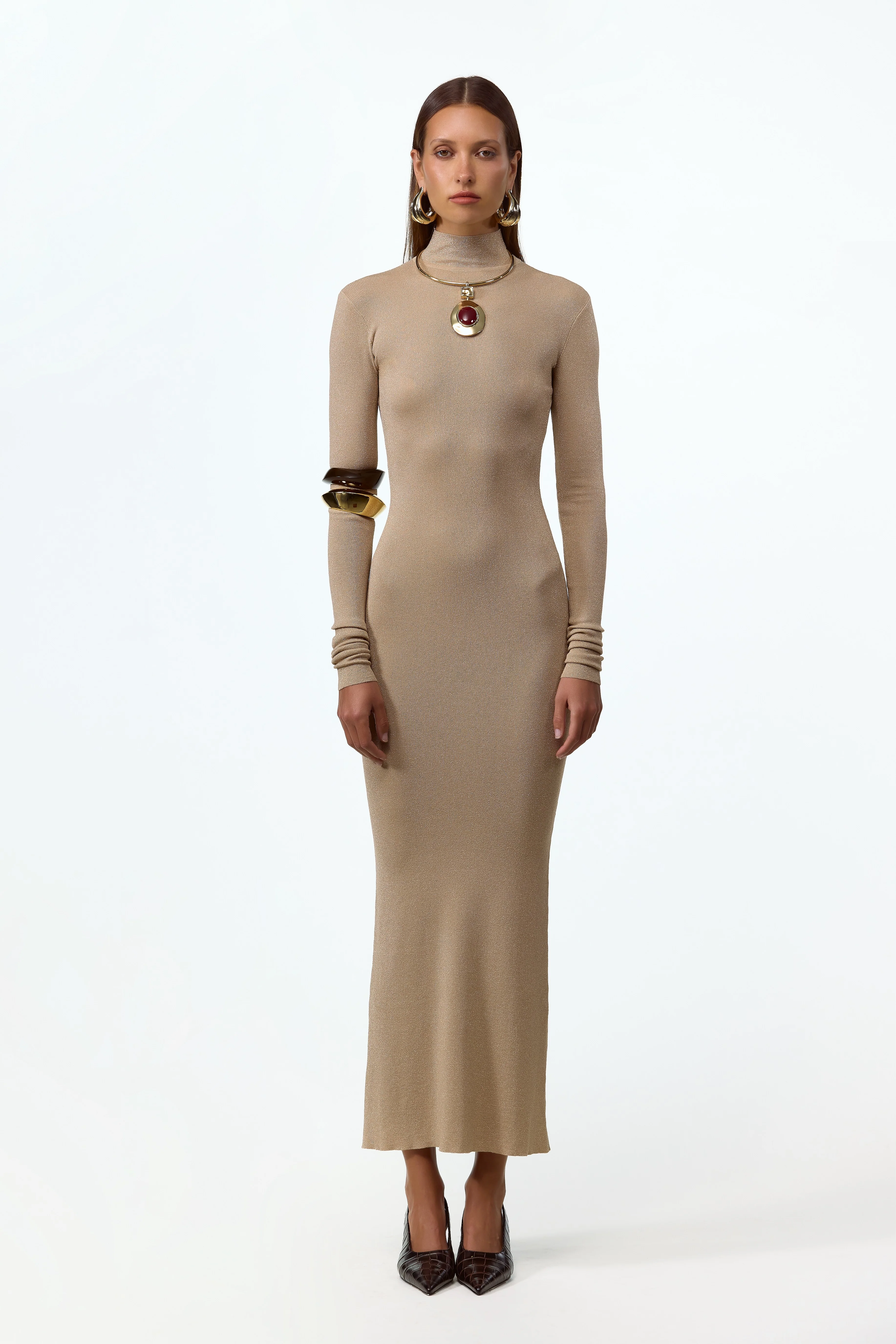 Shimmer Mockneck Dress (Gold)