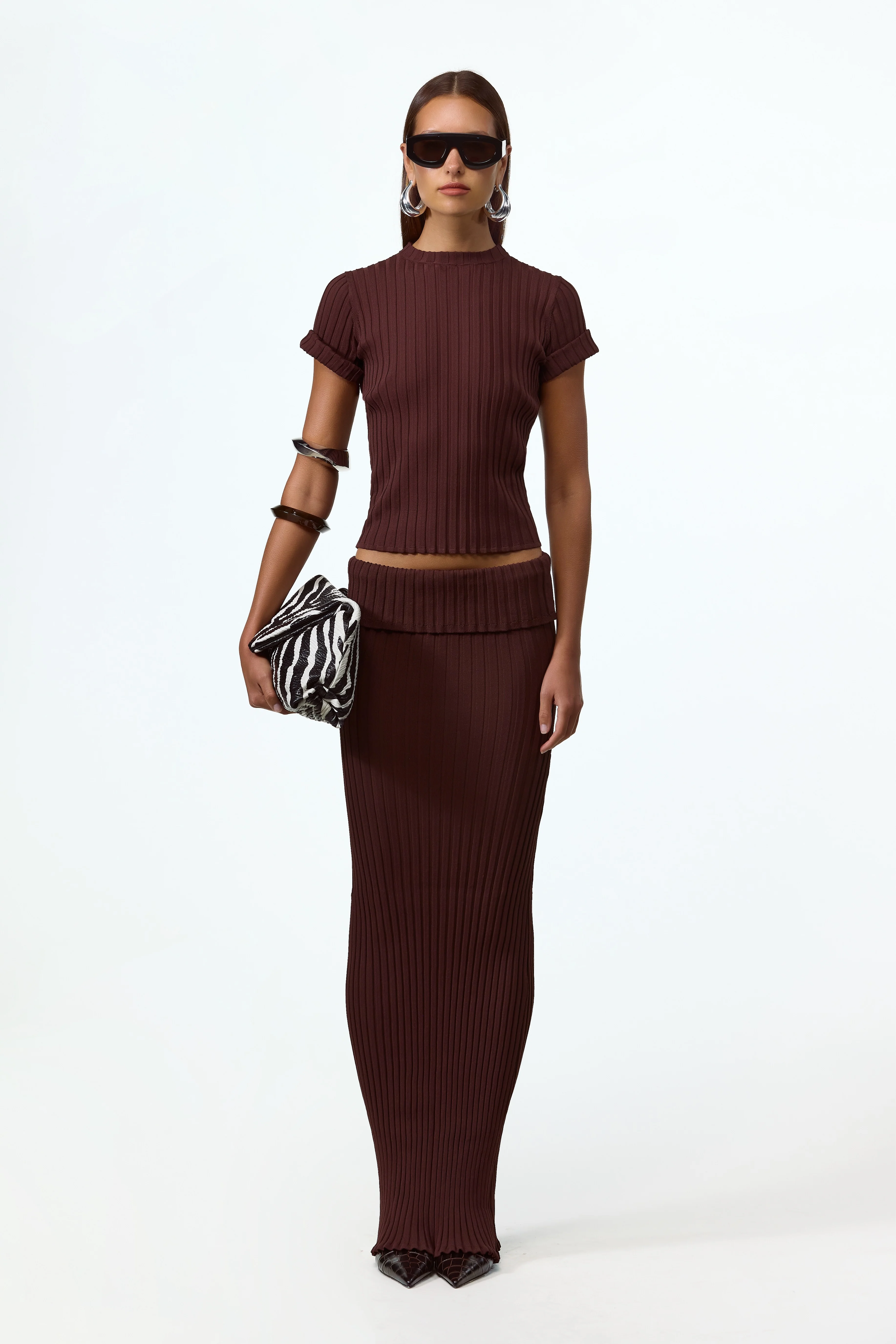 Ribbed Knit Top (Chocolate Brown)