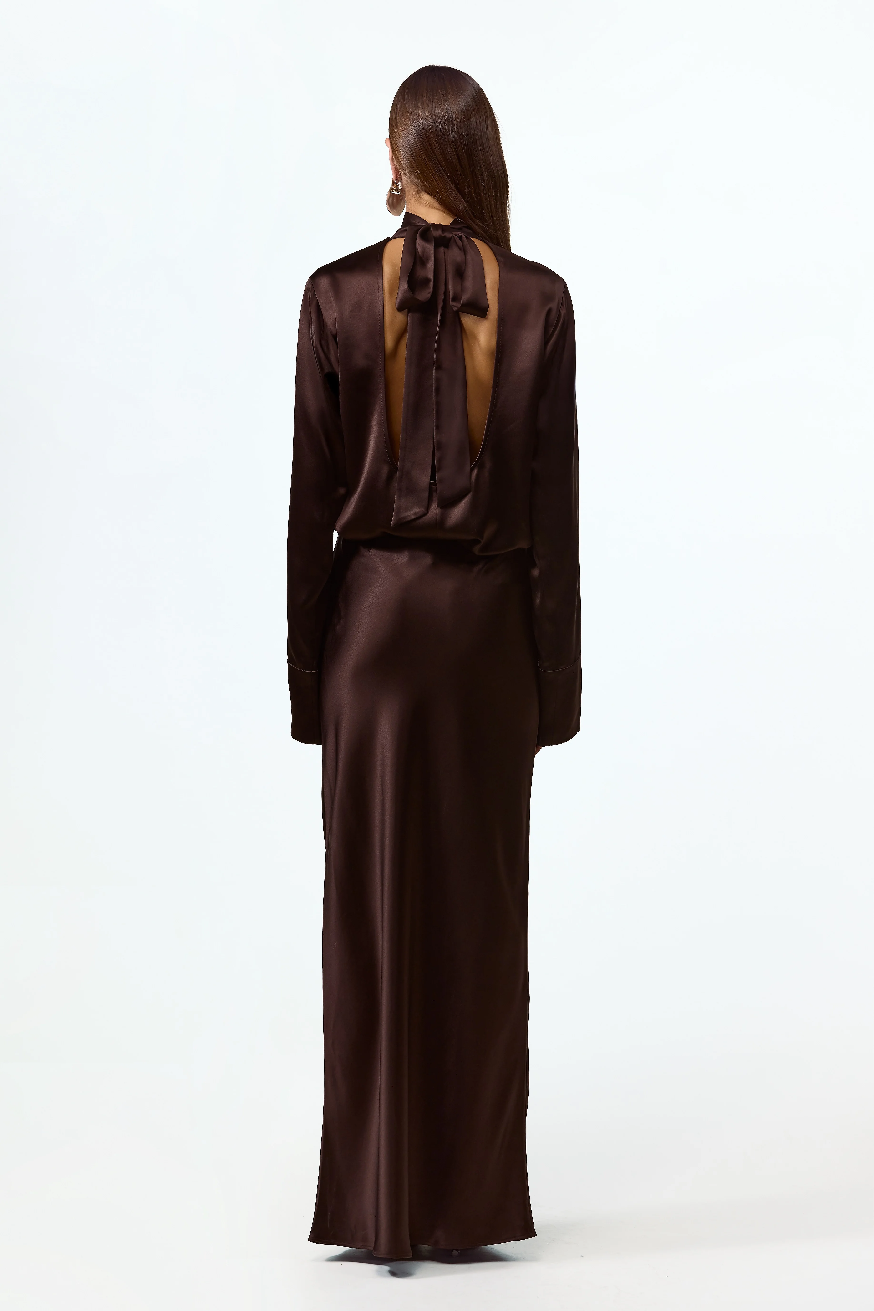 Satin Long Sleeve Blouse (Chocolate Brown) 5 Satin Long Sleeve Blouse (Chocolate Brown)