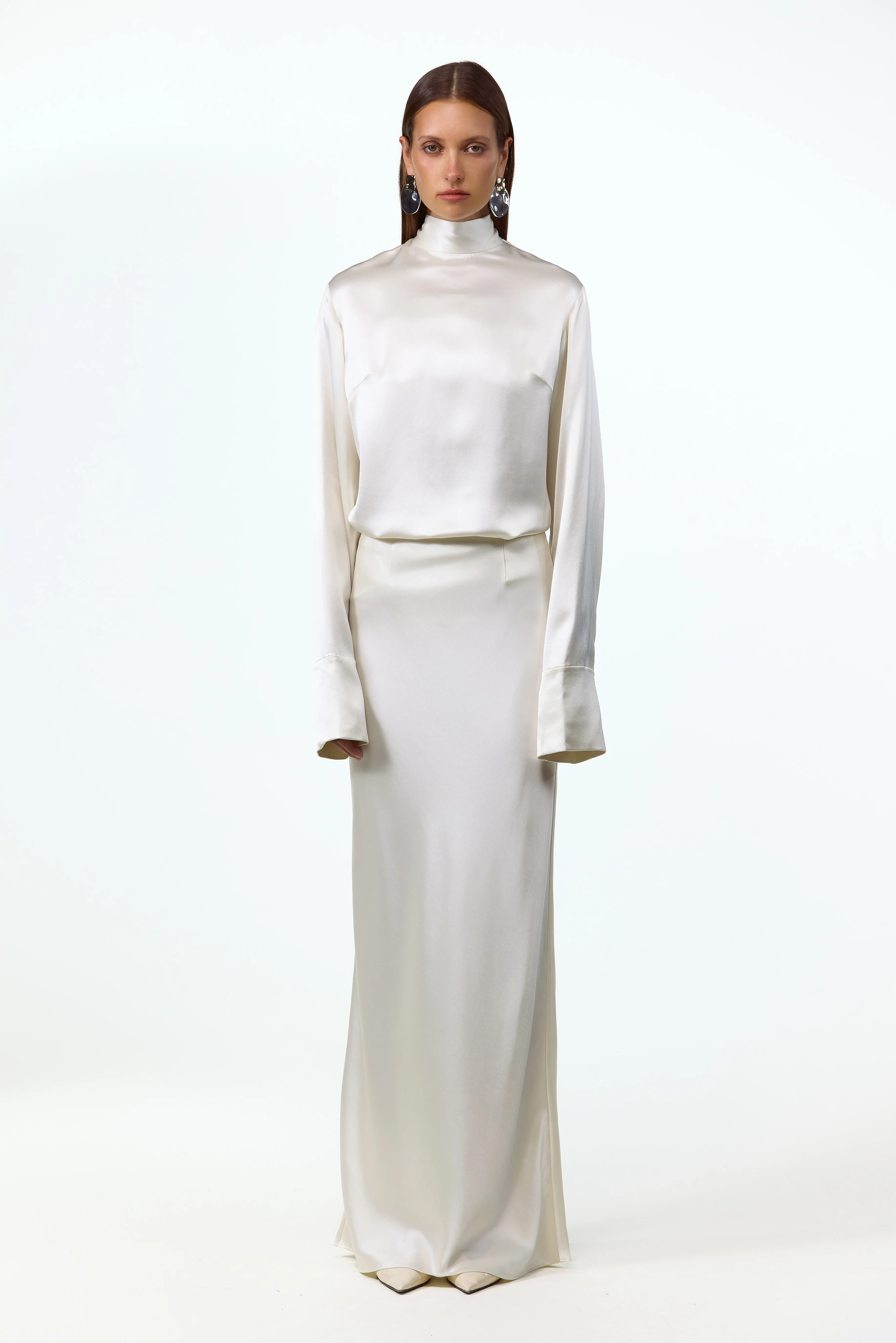 Satin Long Sleeve Blouse (Cream) 4 Satin Long Sleeve Blouse (Cream)