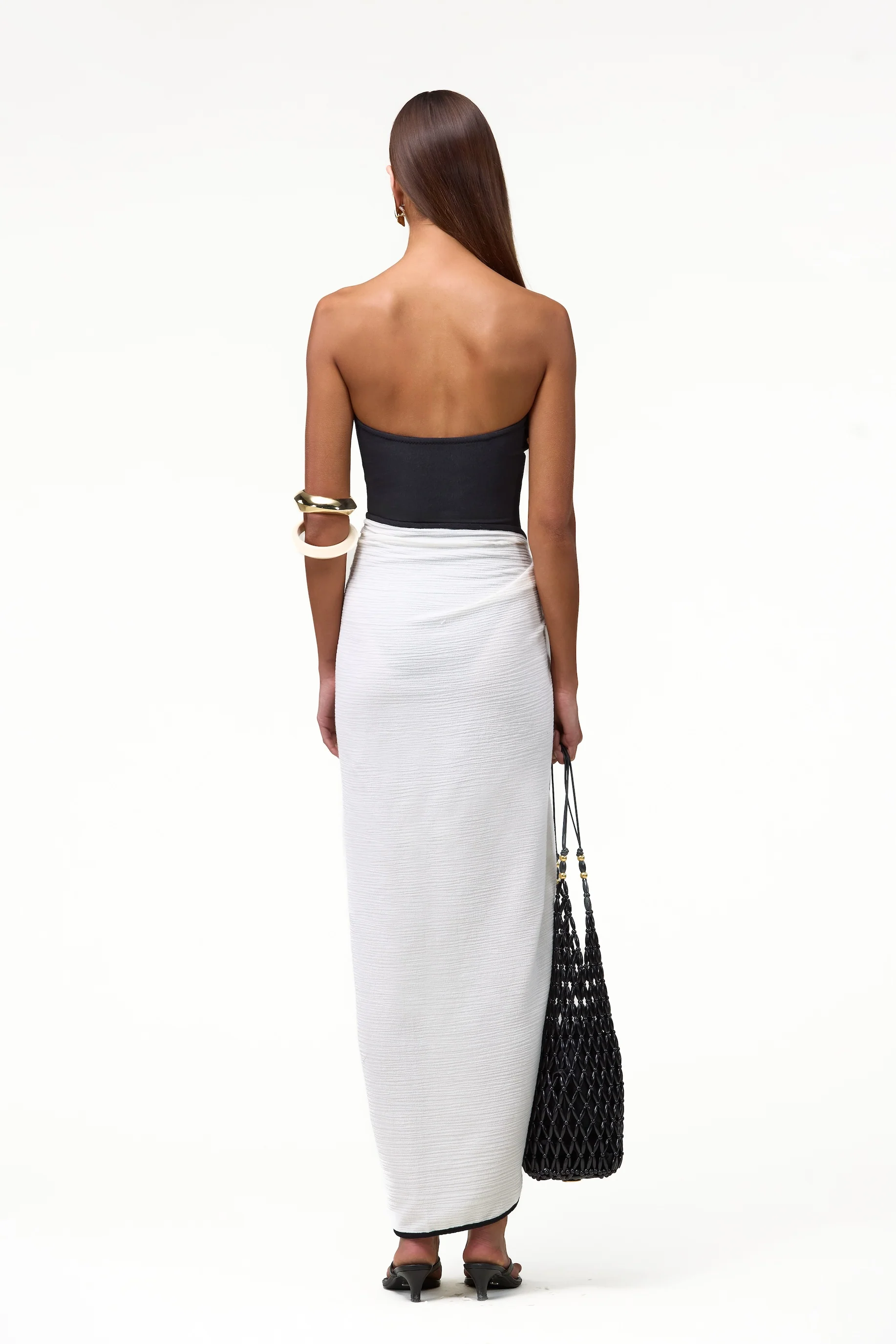 Colorblock Linen Sarong (Cream/Black)