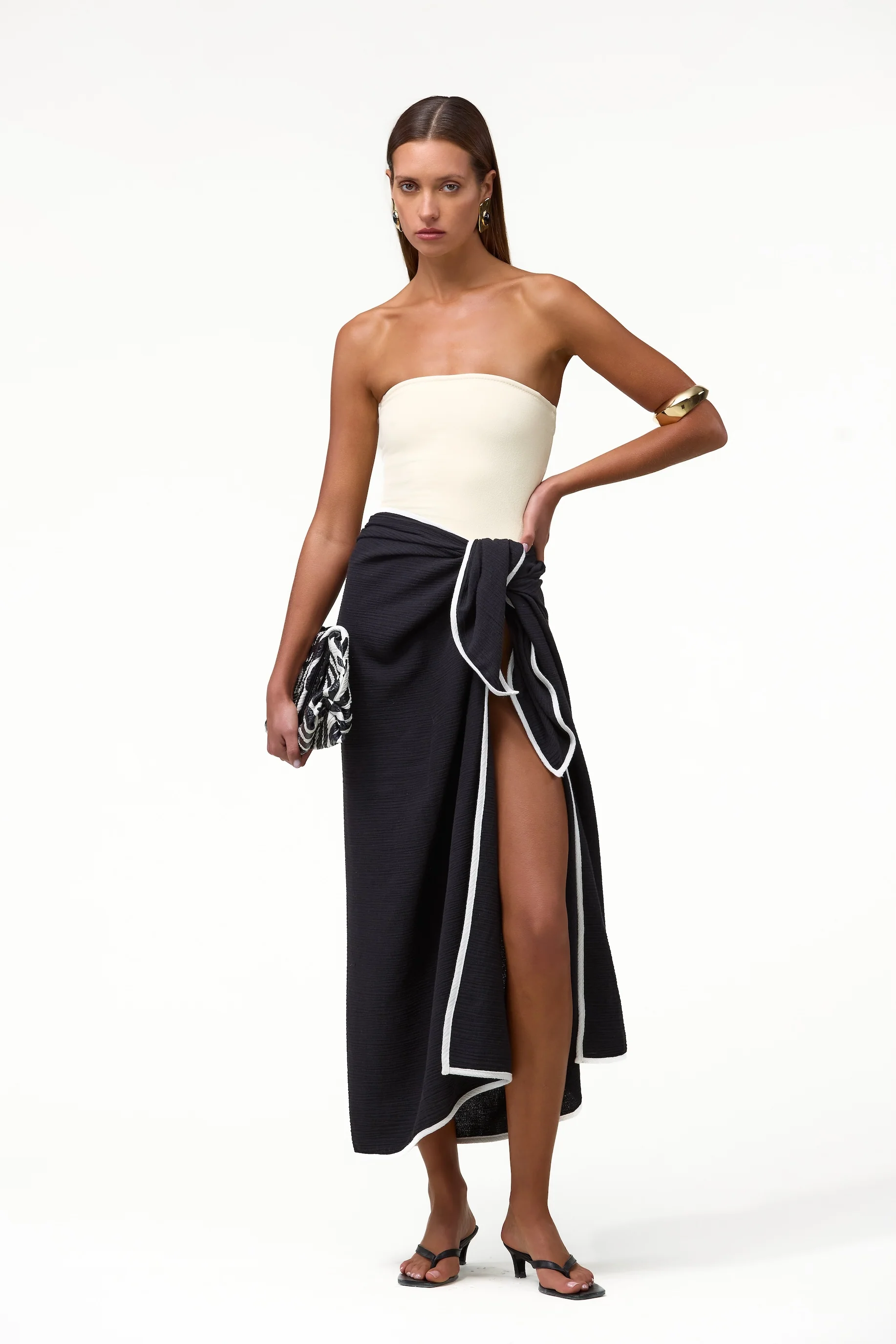 Colorblock Linen Sarong (Black/Cream)