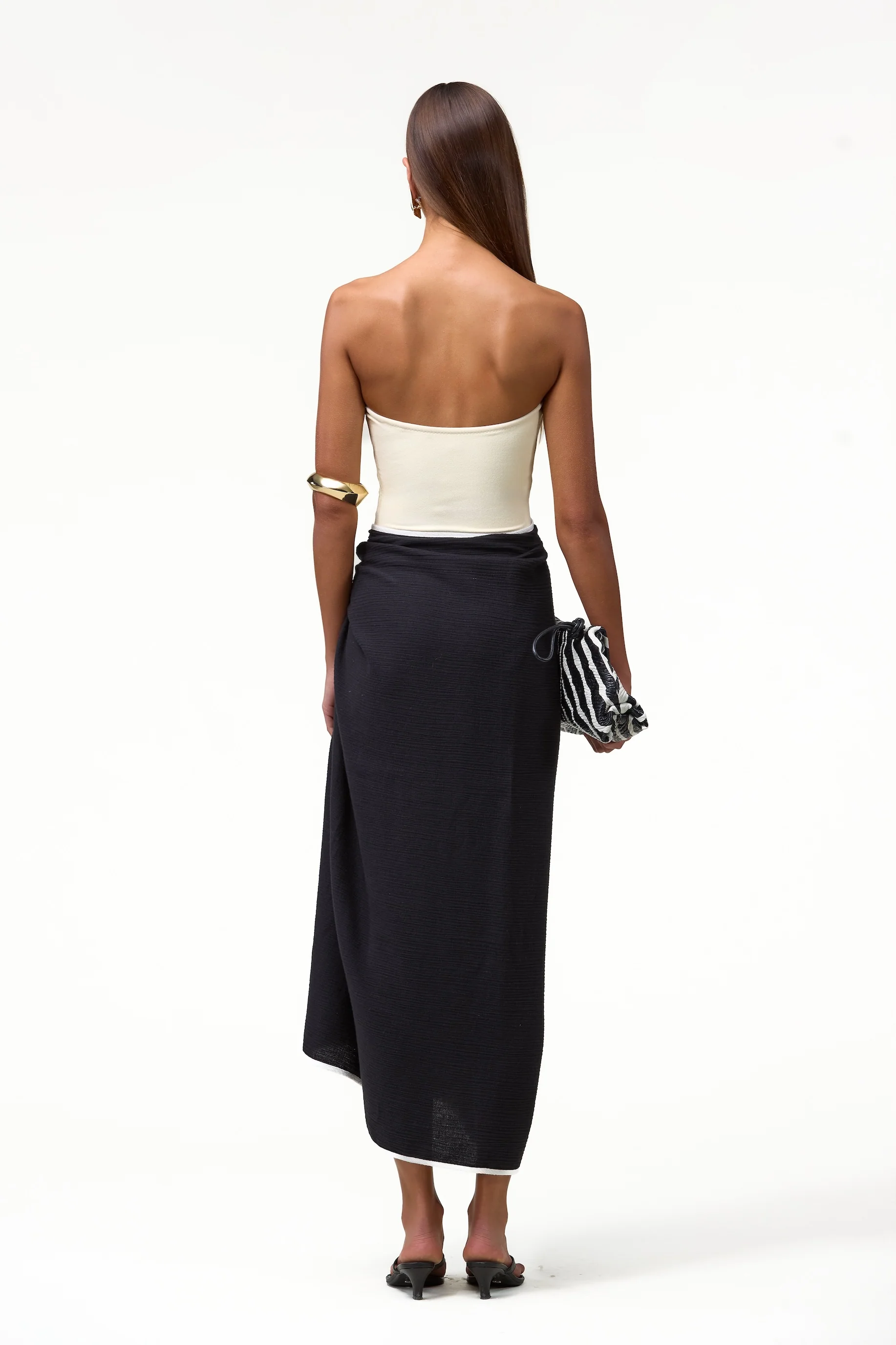 Colorblock Linen Sarong (Black/Cream)