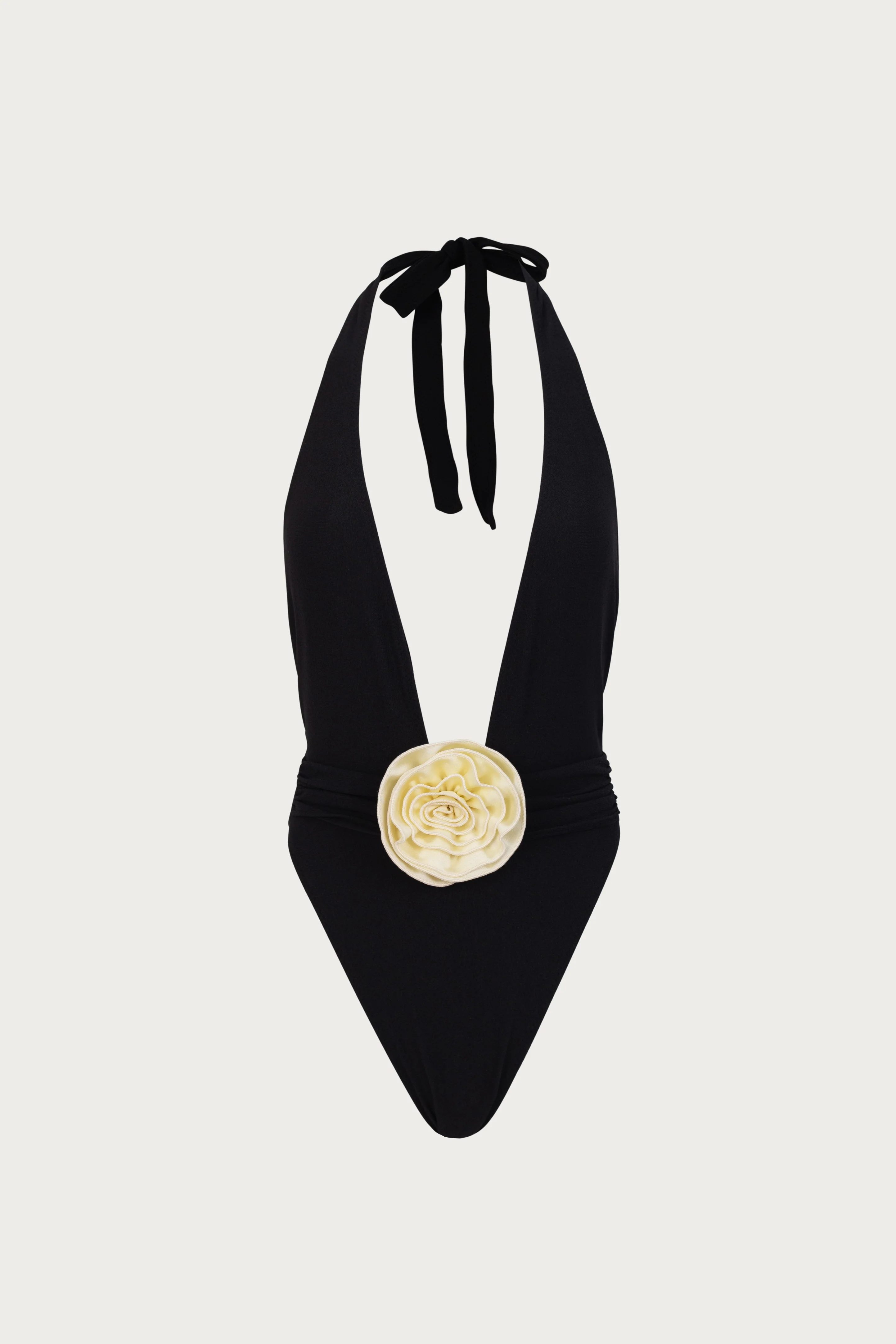 Rosette V One Piece (Faux Suede Black/Cream)