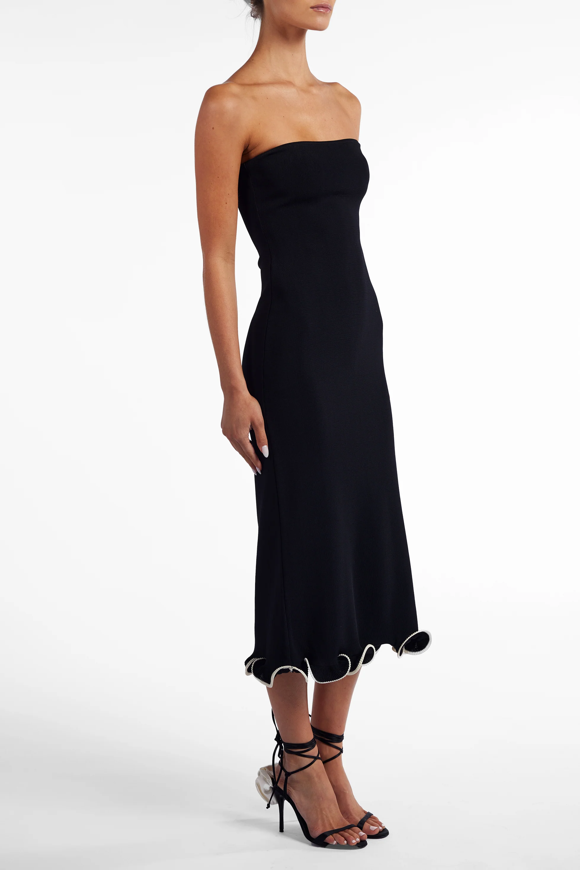 Ruffle Hem Strapless Dress (Black/Cream) 4 Ruffle Hem Strapless Dress (Black/Cream)