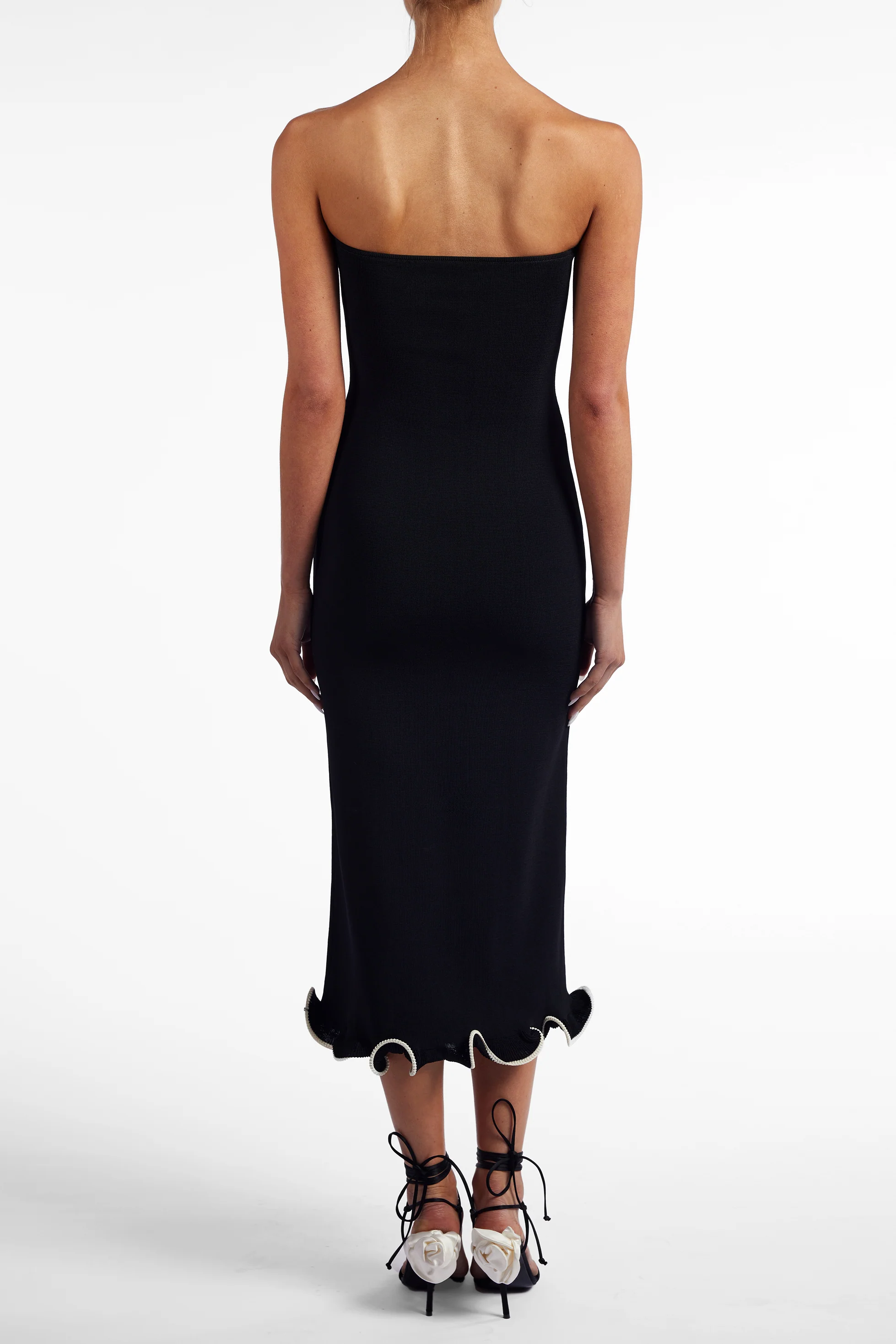 Ruffle Hem Strapless Dress (Black/Cream) 5 Ruffle Hem Strapless Dress (Black/Cream)