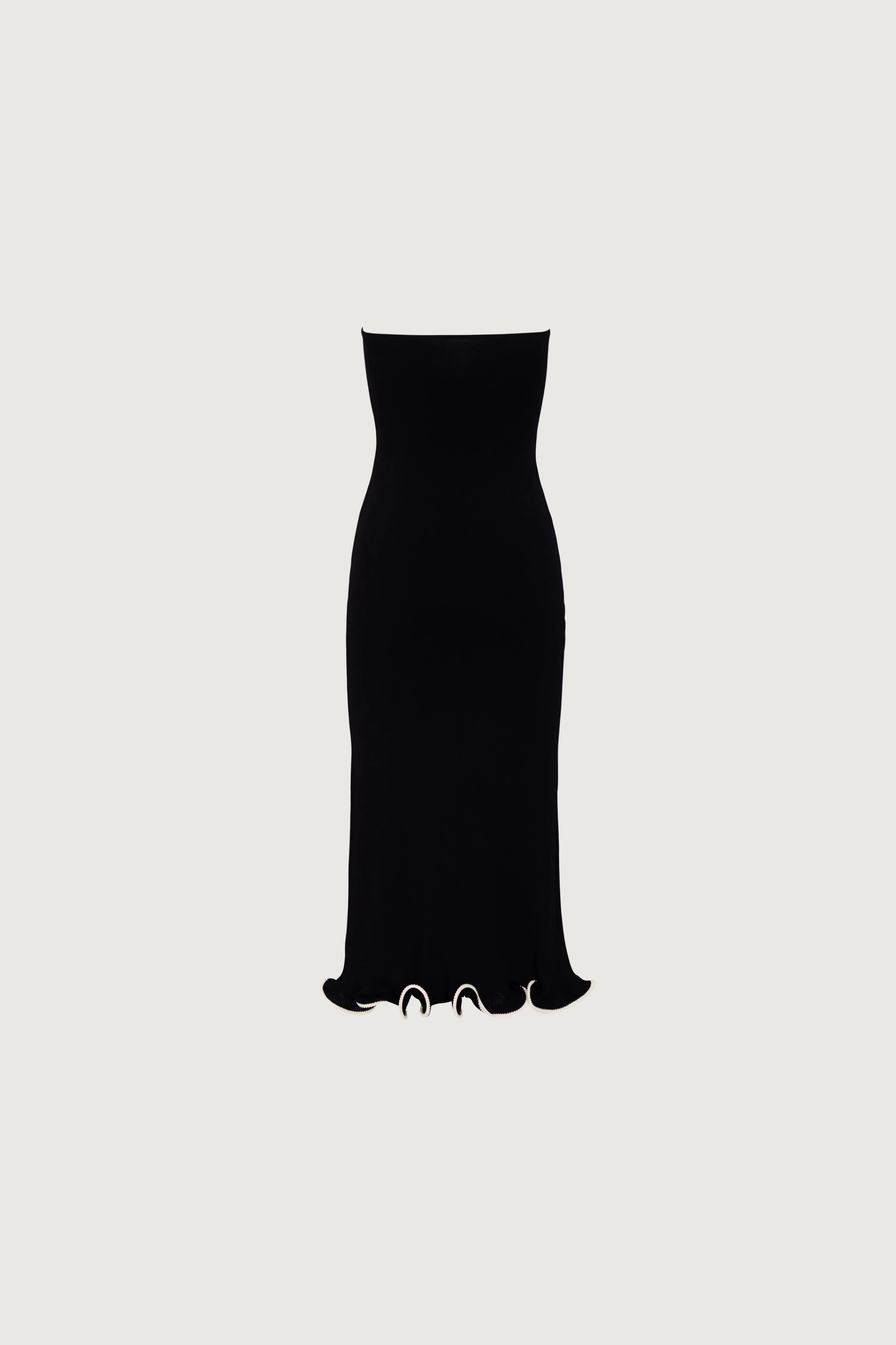 Ruffle Hem Strapless Dress (Black/Cream) 6 Ruffle Hem Strapless Dress (Black/Cream)