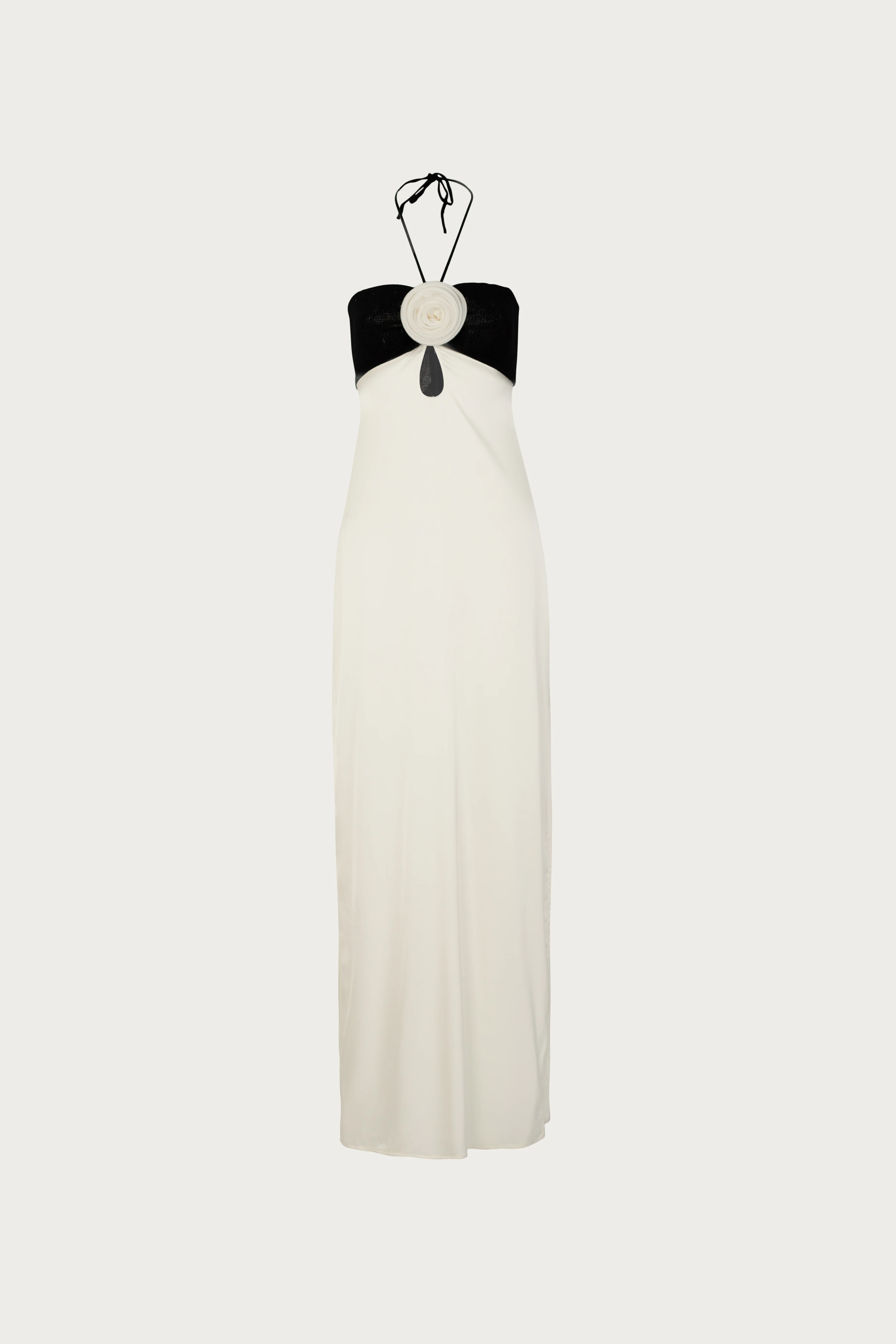 Rosette Silk Dress (Cream/Black)