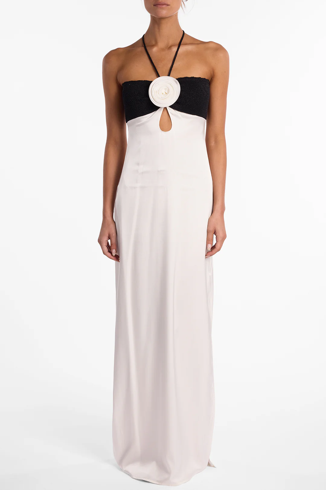Rosette Silk Dress (Cream/Black) 4 Rosette Silk Dress (Cream/Black)