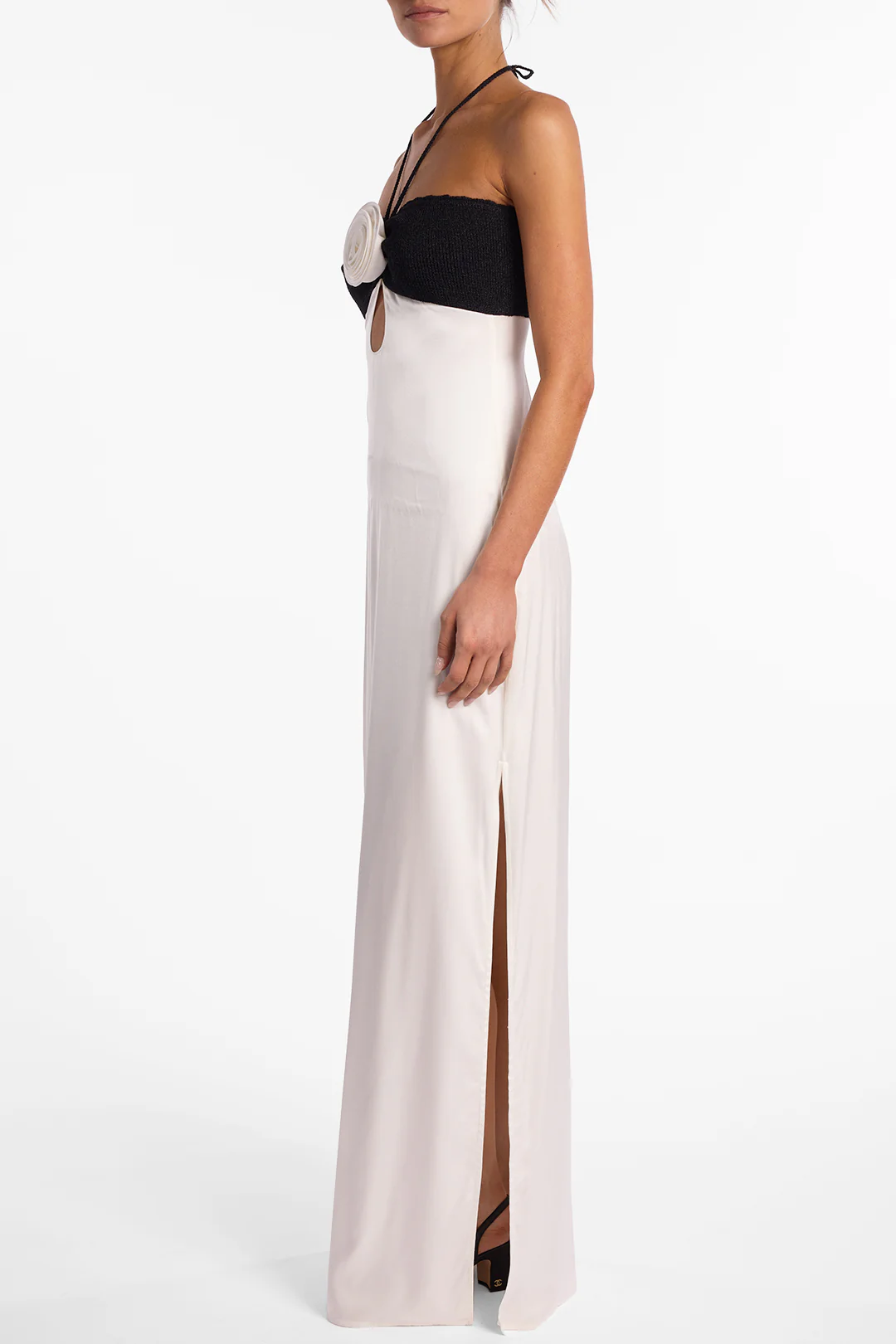 Rosette Silk Dress (Cream/Black) 5 Rosette Silk Dress (Cream/Black)
