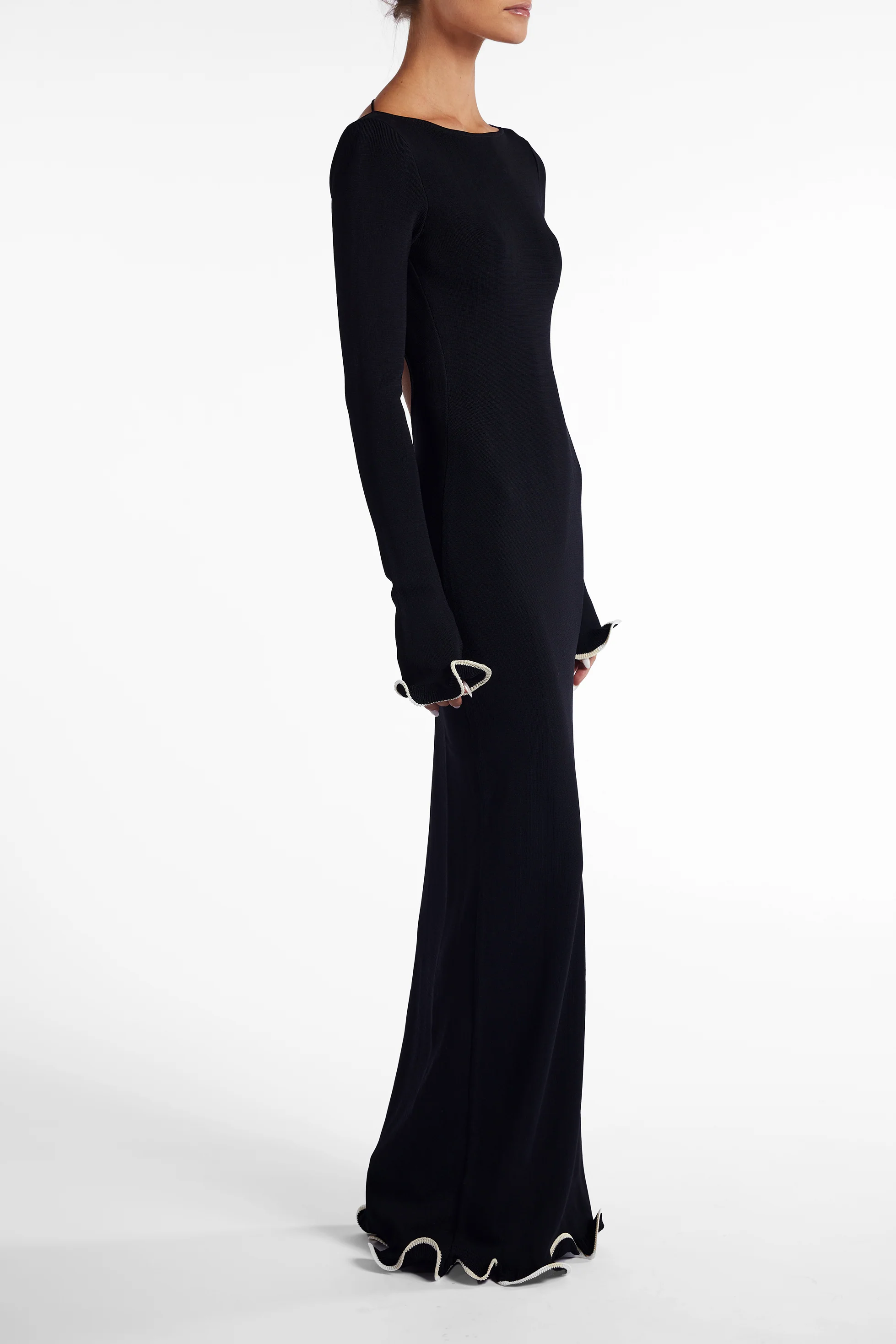 Ruffle Hem Maxi Dress (Black/Cream) 5 Ruffle Hem Maxi Dress (Black/Cream)