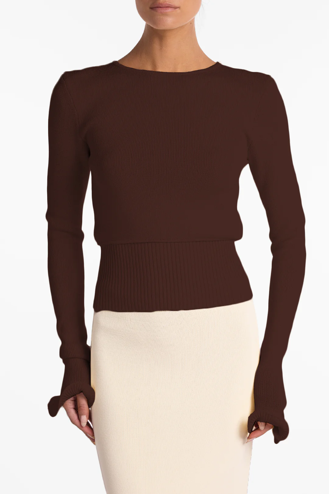 Ruffle Hem Sweater (Chocolate Brown) 4 Ruffle Hem Sweater (Chocolate Brown)