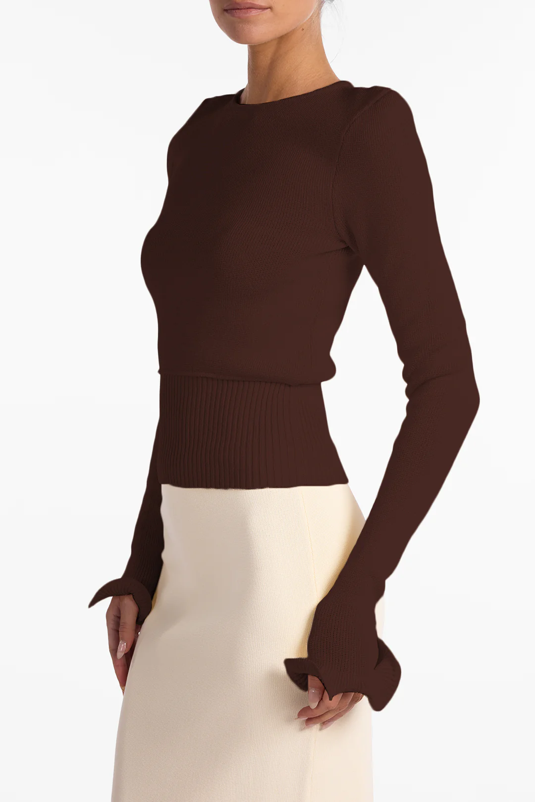 Ruffle Hem Sweater (Chocolate Brown) 5 Ruffle Hem Sweater (Chocolate Brown)