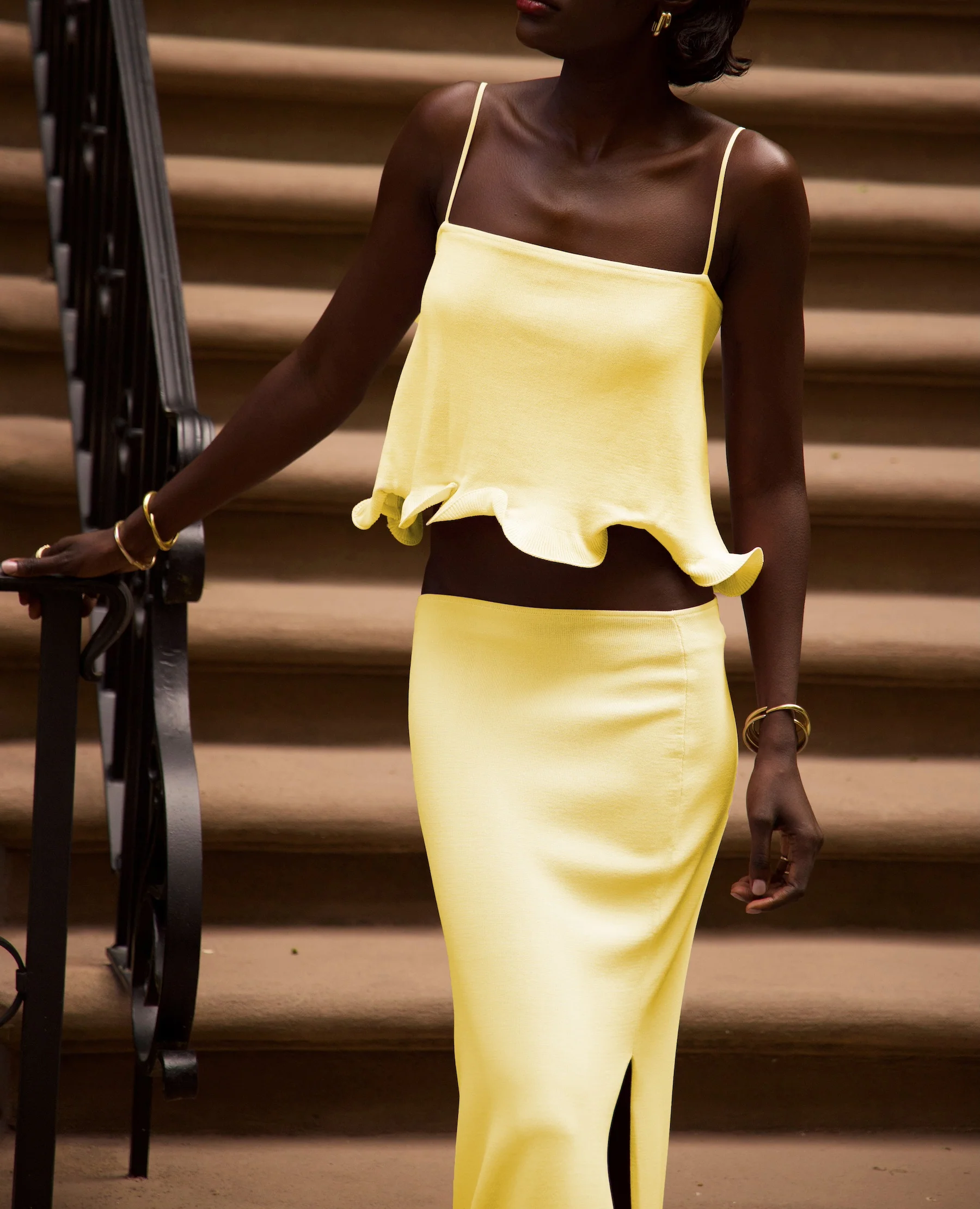 Ruffle Hem Crop Top (Butter Yellow)