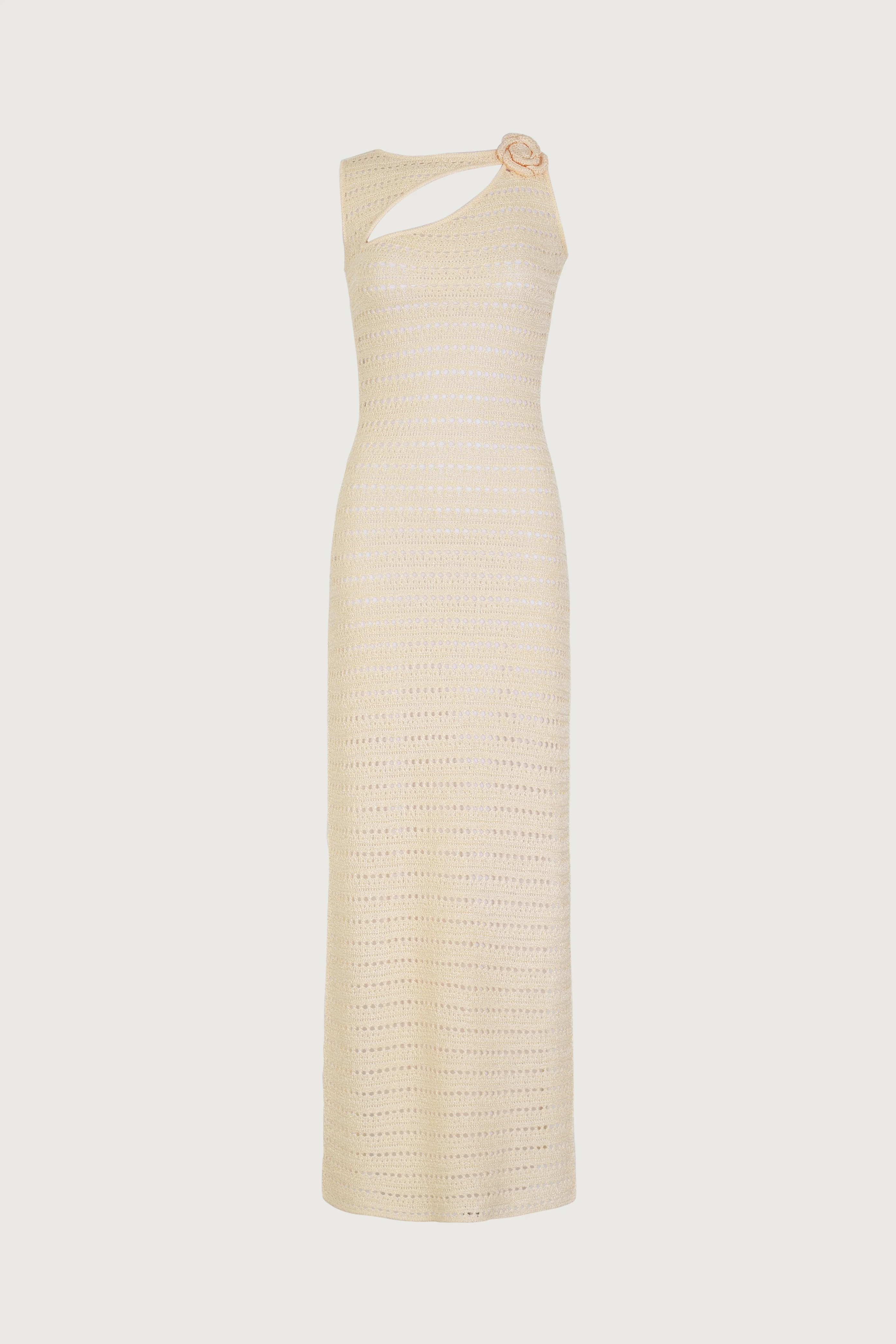 Rosette Sleeveless Crochet Dress (Cream)