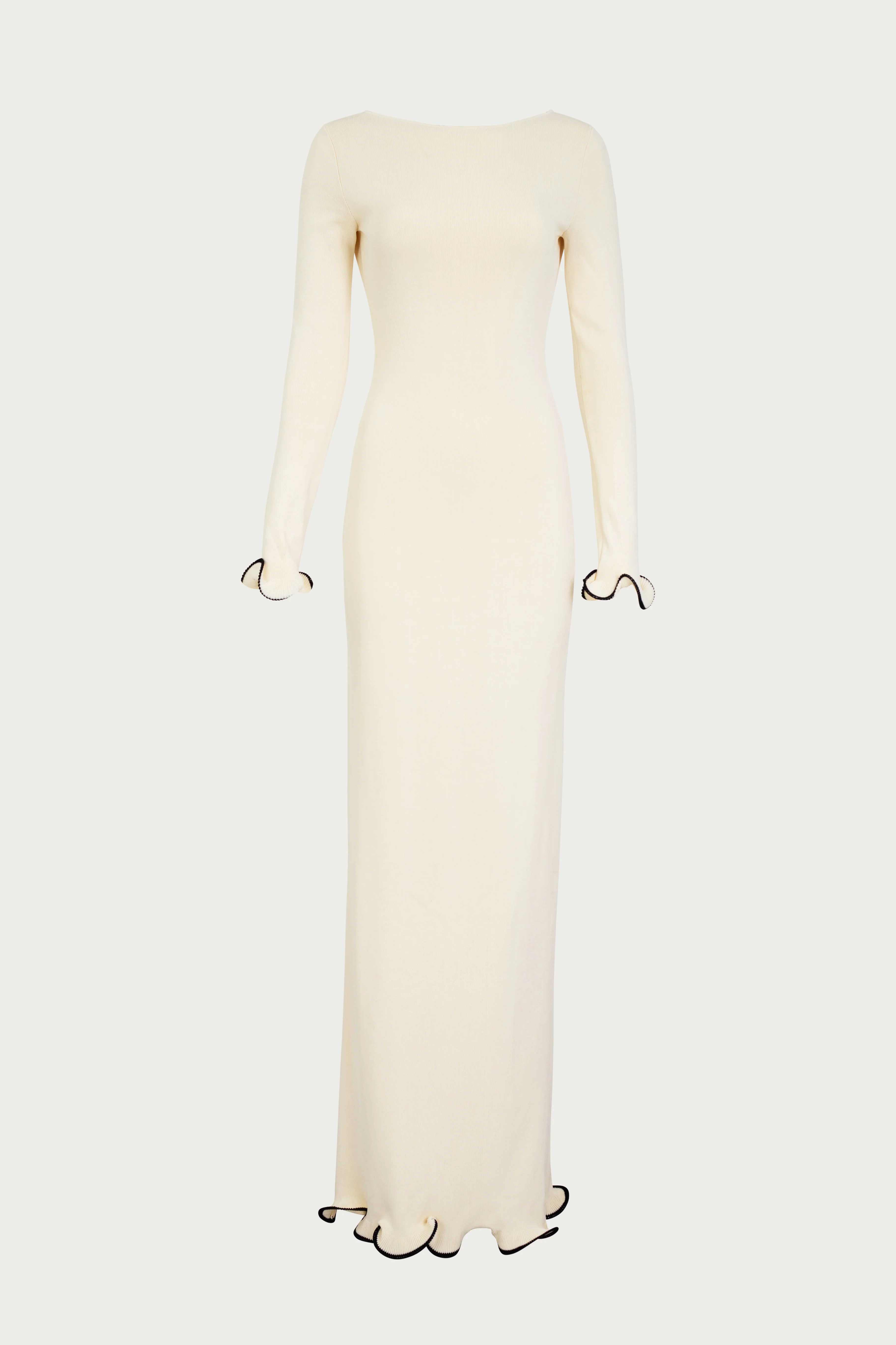 Ruffle Hem Maxi Dress (Cream/Black)