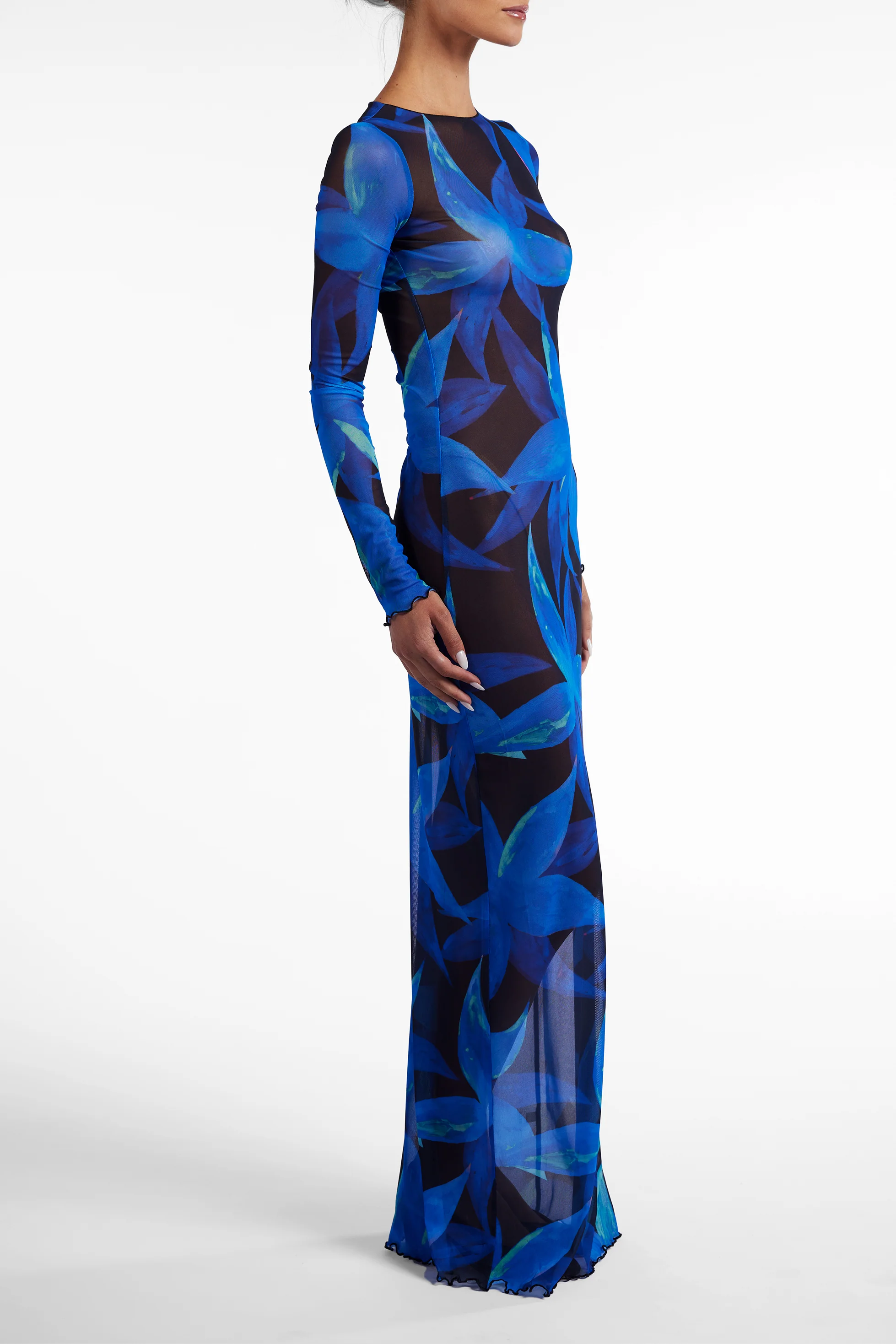 Mesh Maxi Dress (Blue Tropical)