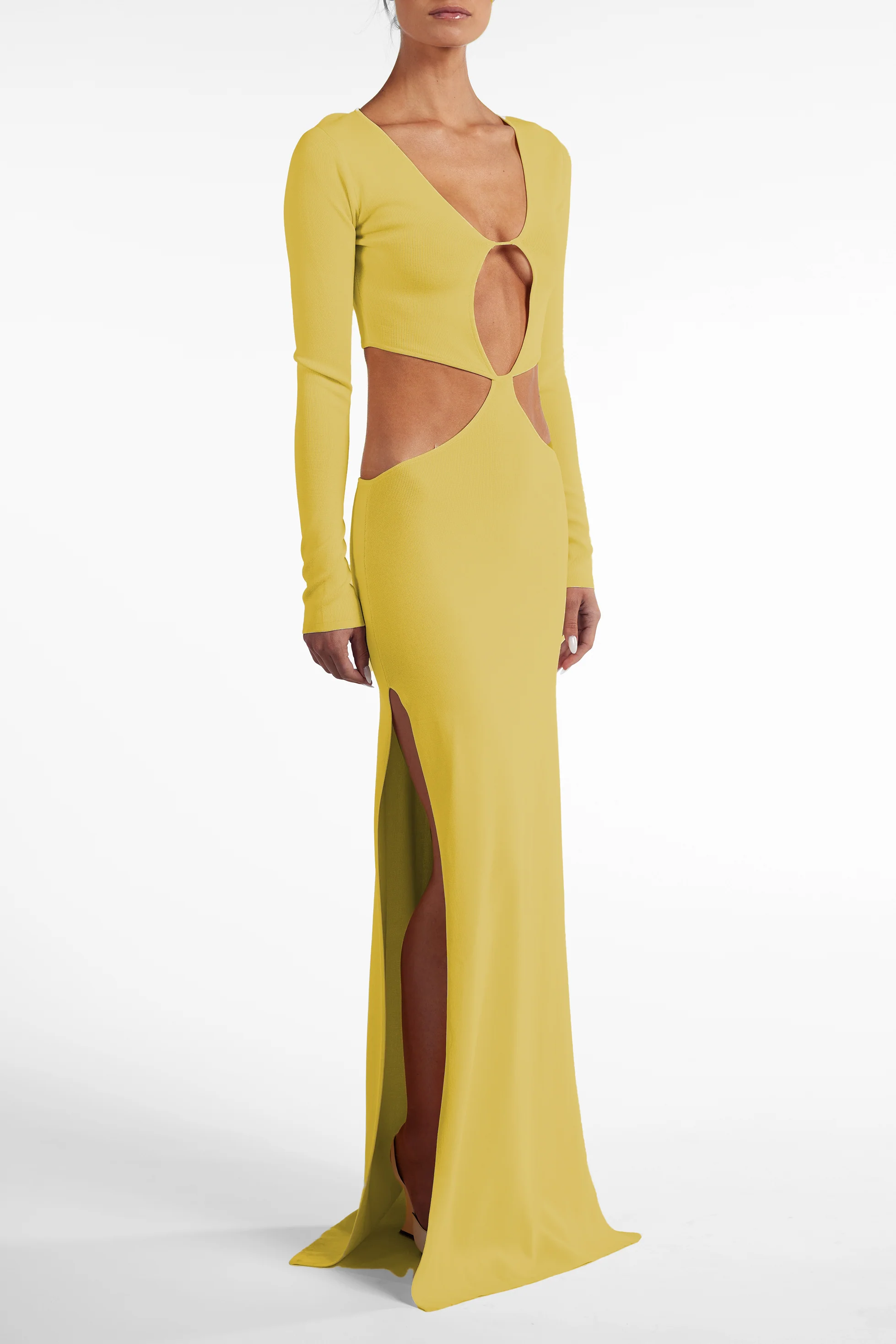Long Sleeve Cut Out Maxi Dress (Chartreuse) 4 Long Sleeve Cut Out Maxi Dress (Chartreuse)