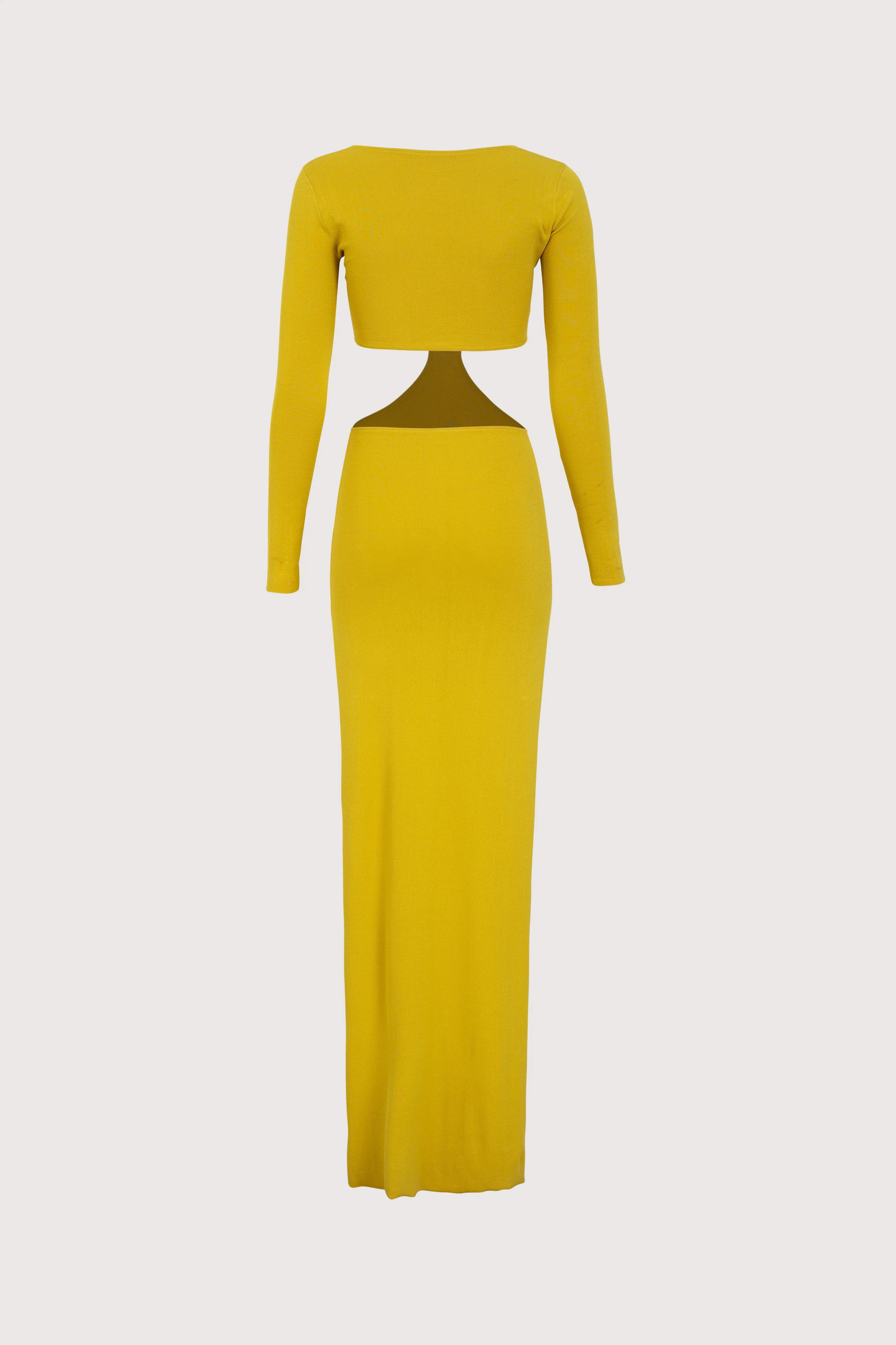 Long Sleeve Cut Out Maxi Dress (Chartreuse) 6 Long Sleeve Cut Out Maxi Dress (Chartreuse)