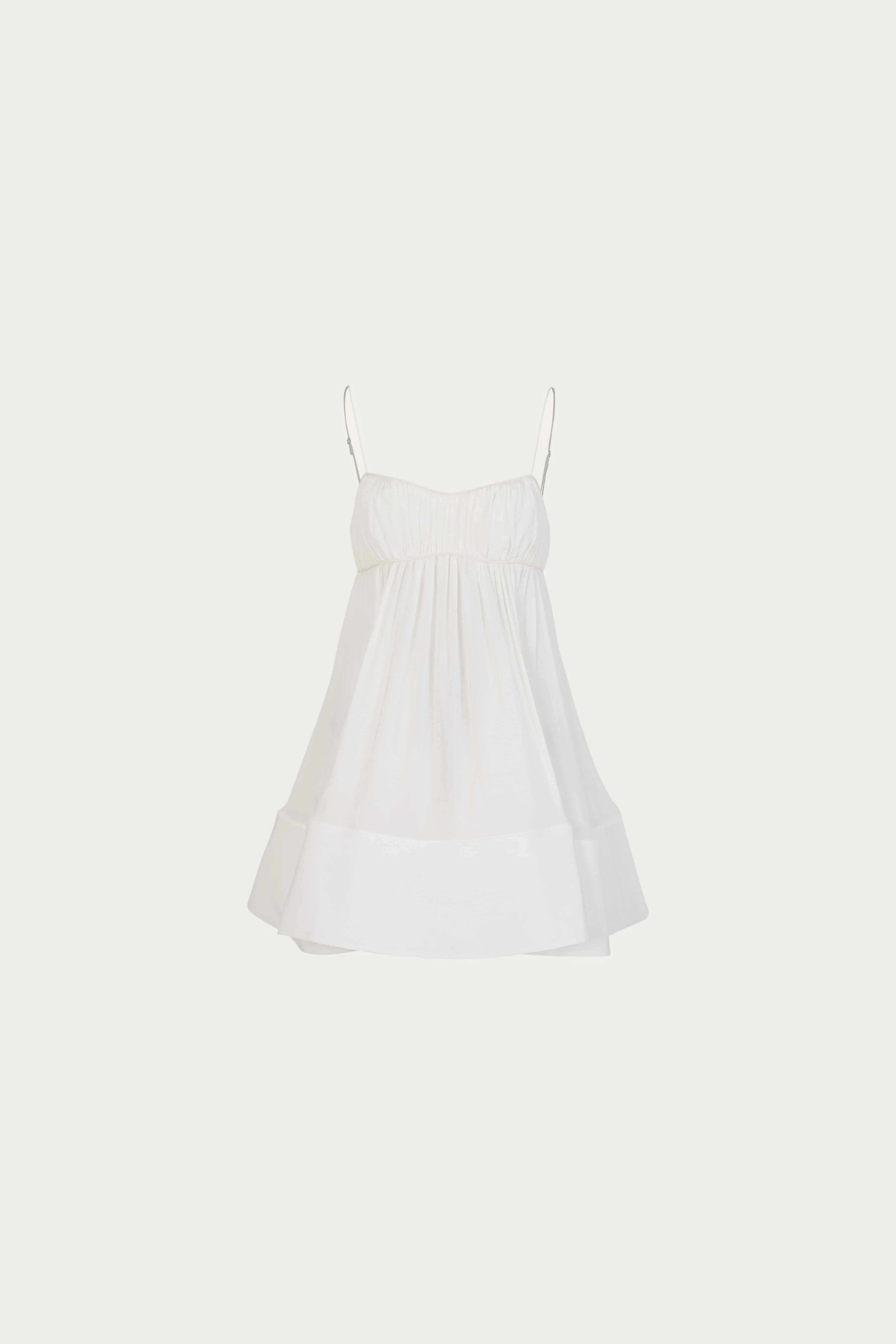 Ruched Flounce Mini Dress (White)