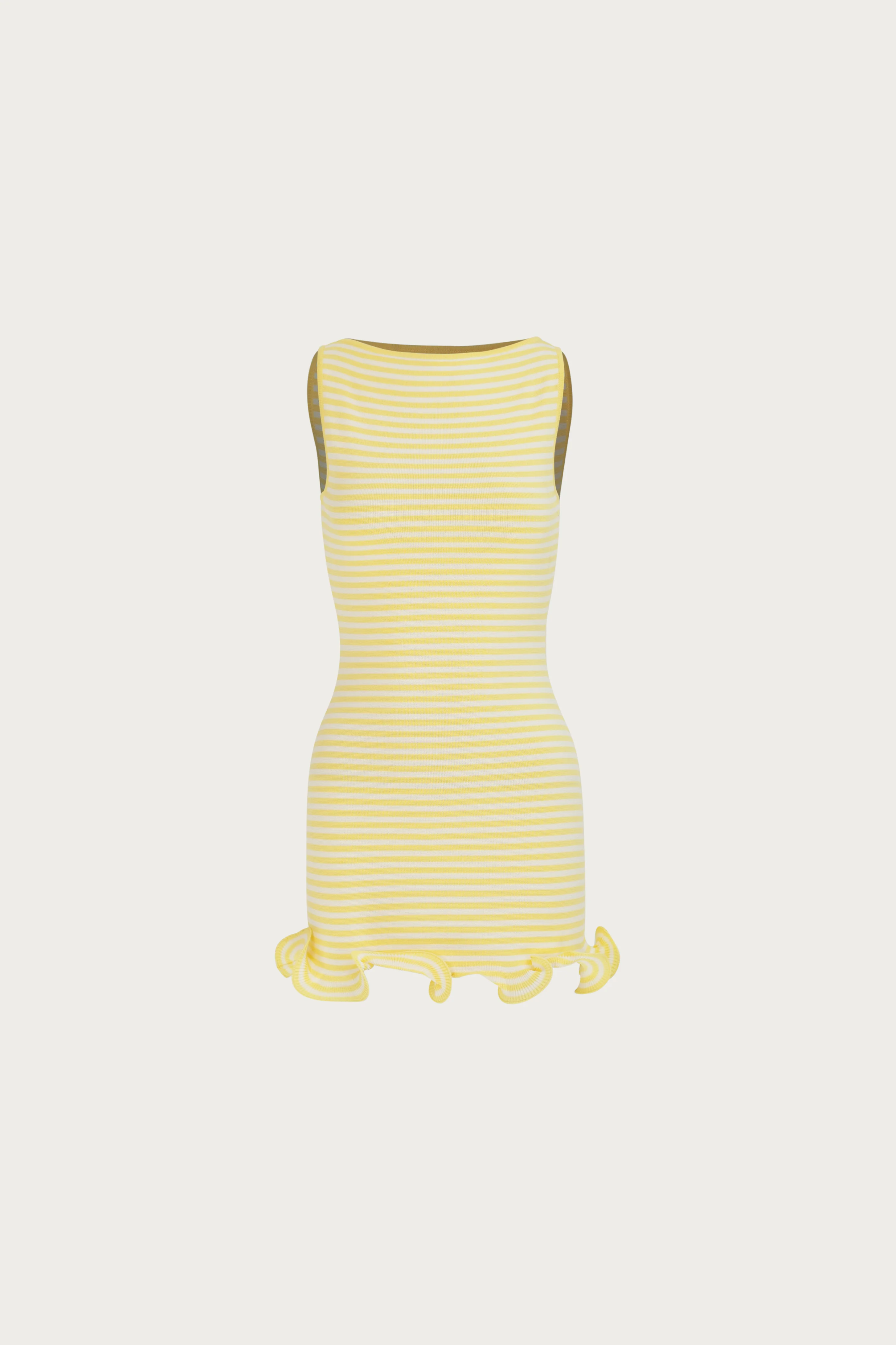 Ruffle Hem Tank Mini Dress (Butter Yellow Stripe)