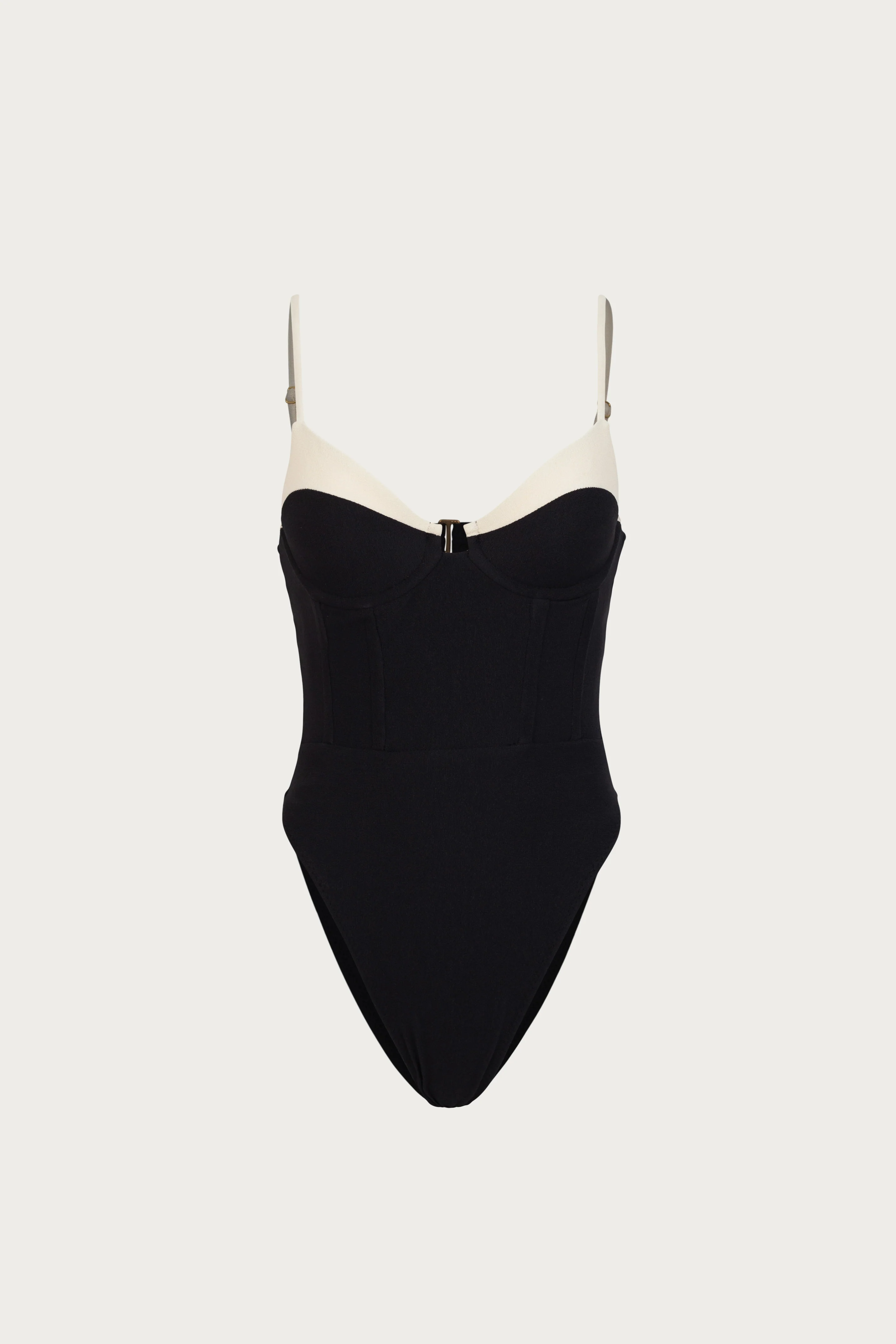 Double Layer Corset One Piece (Faux Suede Black/Cream)