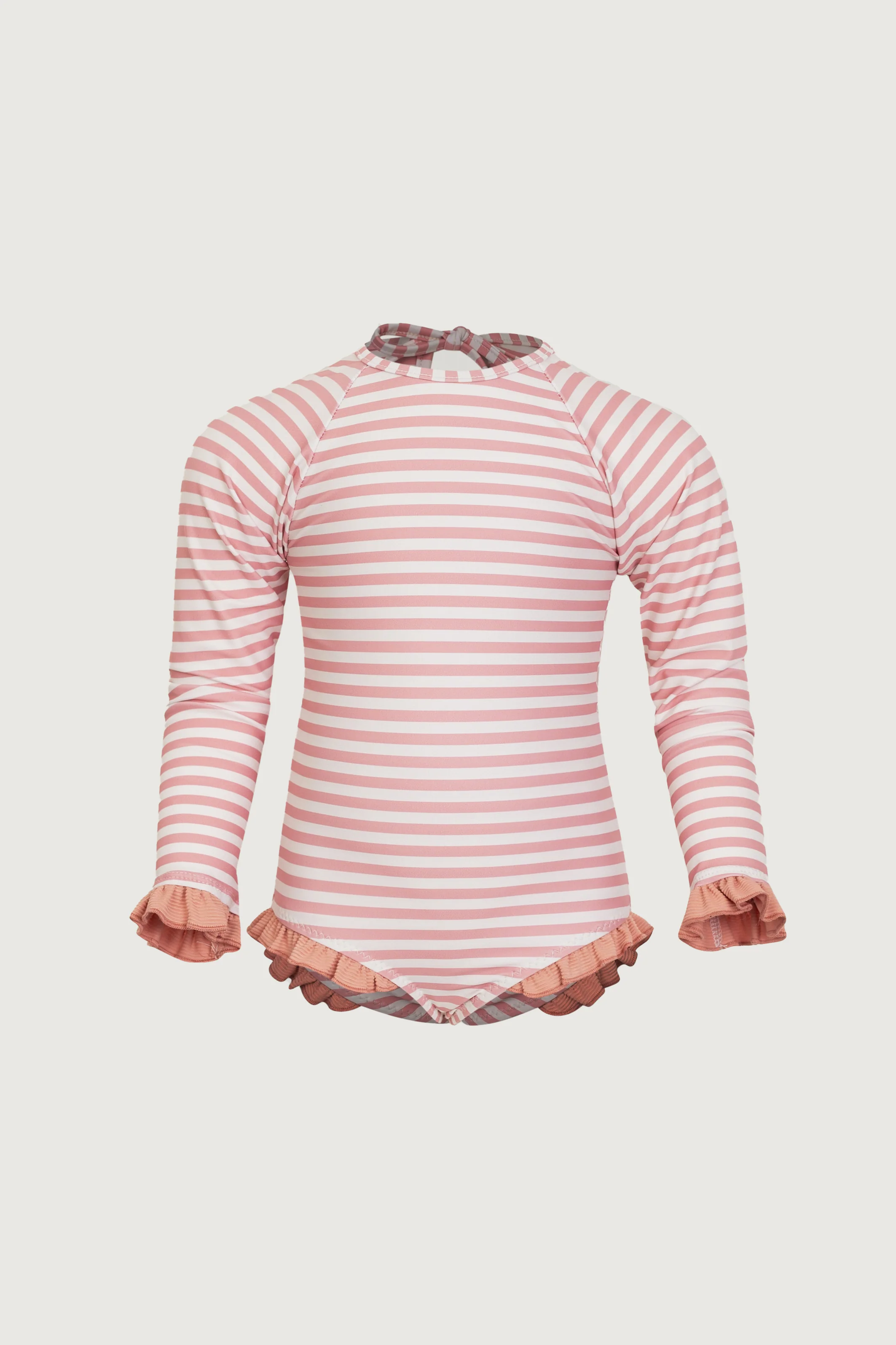 ruffle rashguard one piece (blush stripe/blush)