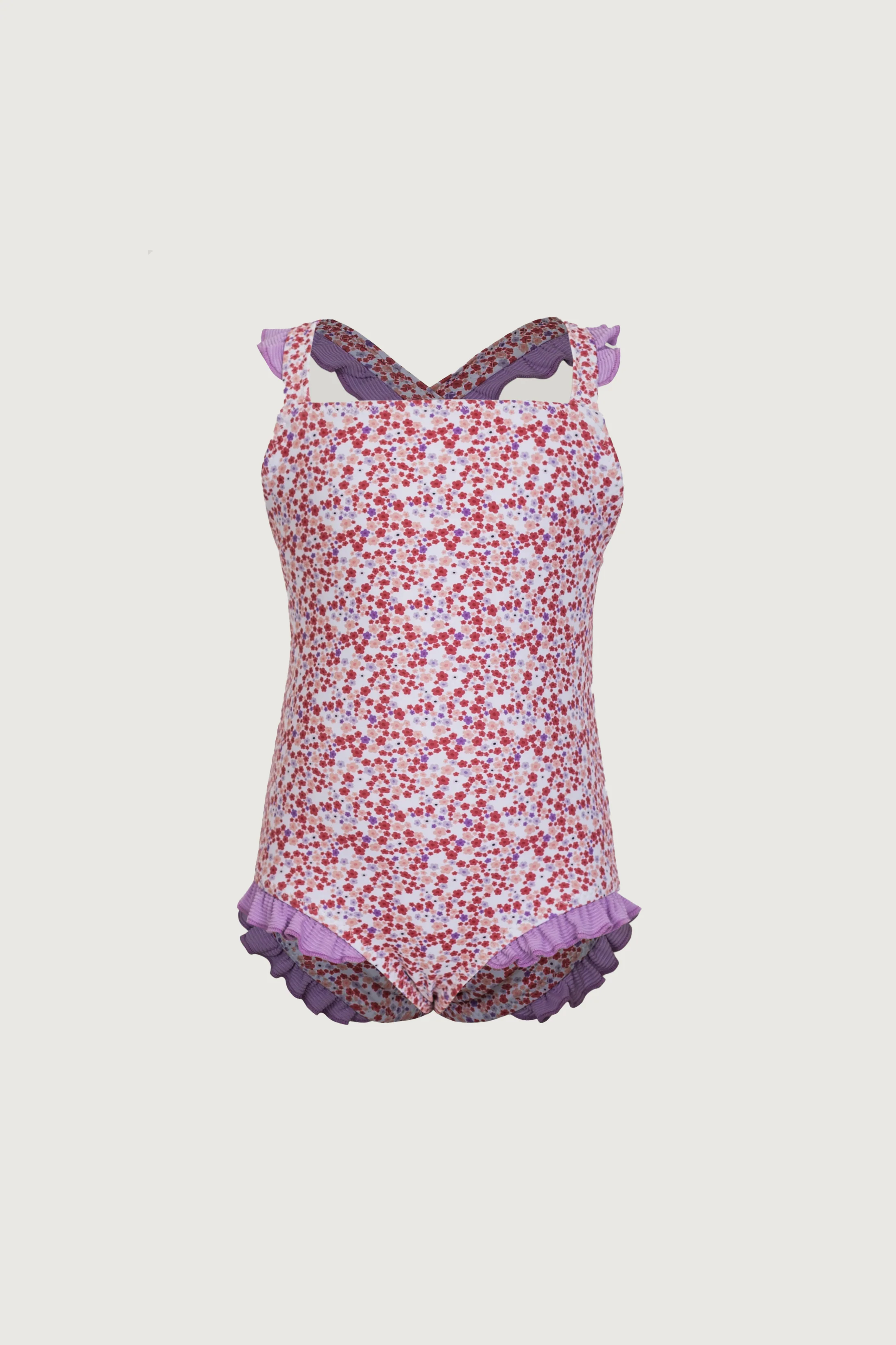 ruffle one piece (mini floral/purple)