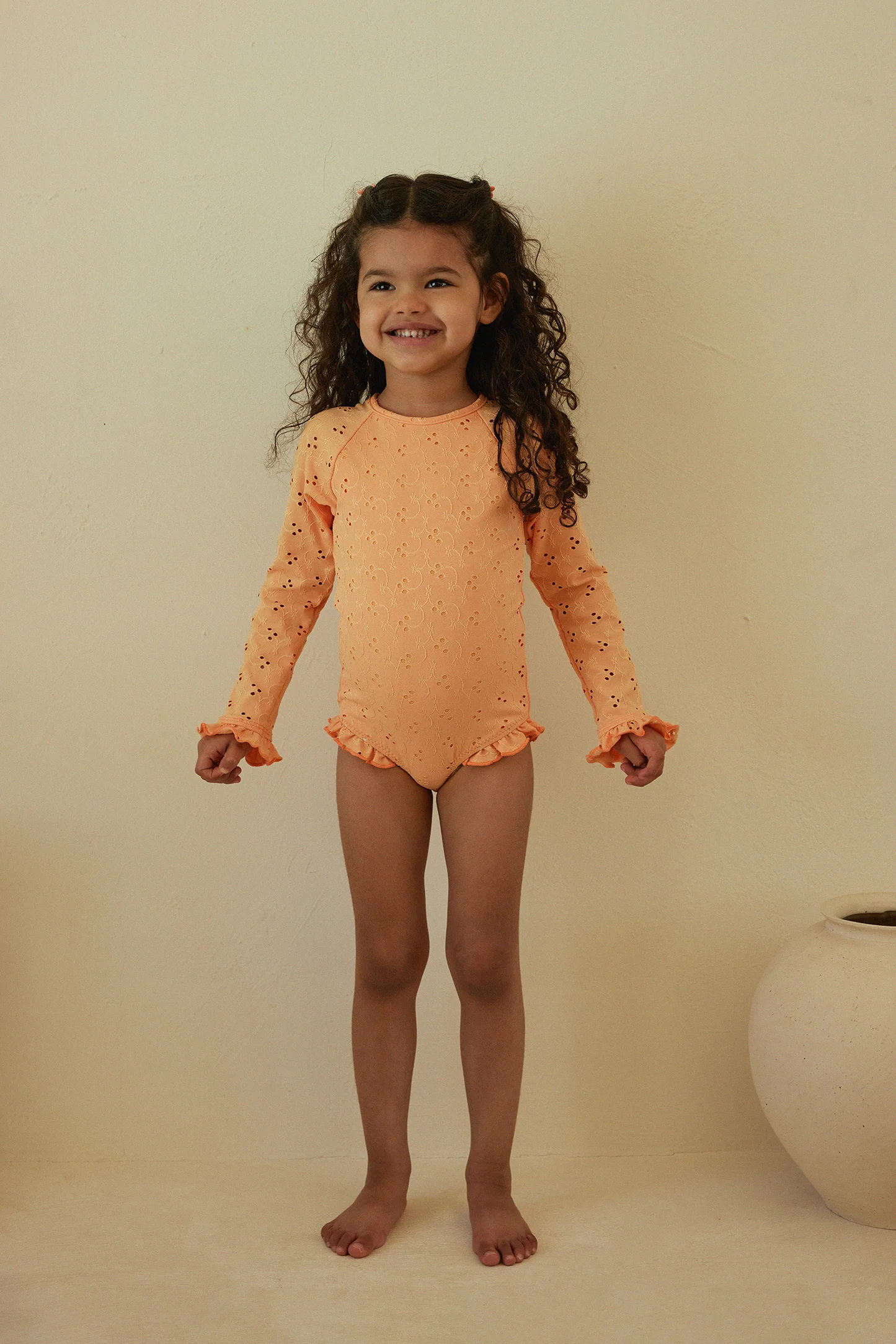 ruffle rashguard one piece (peach eyelet) 3 ruffle rashguard one piece (peach eyelet)