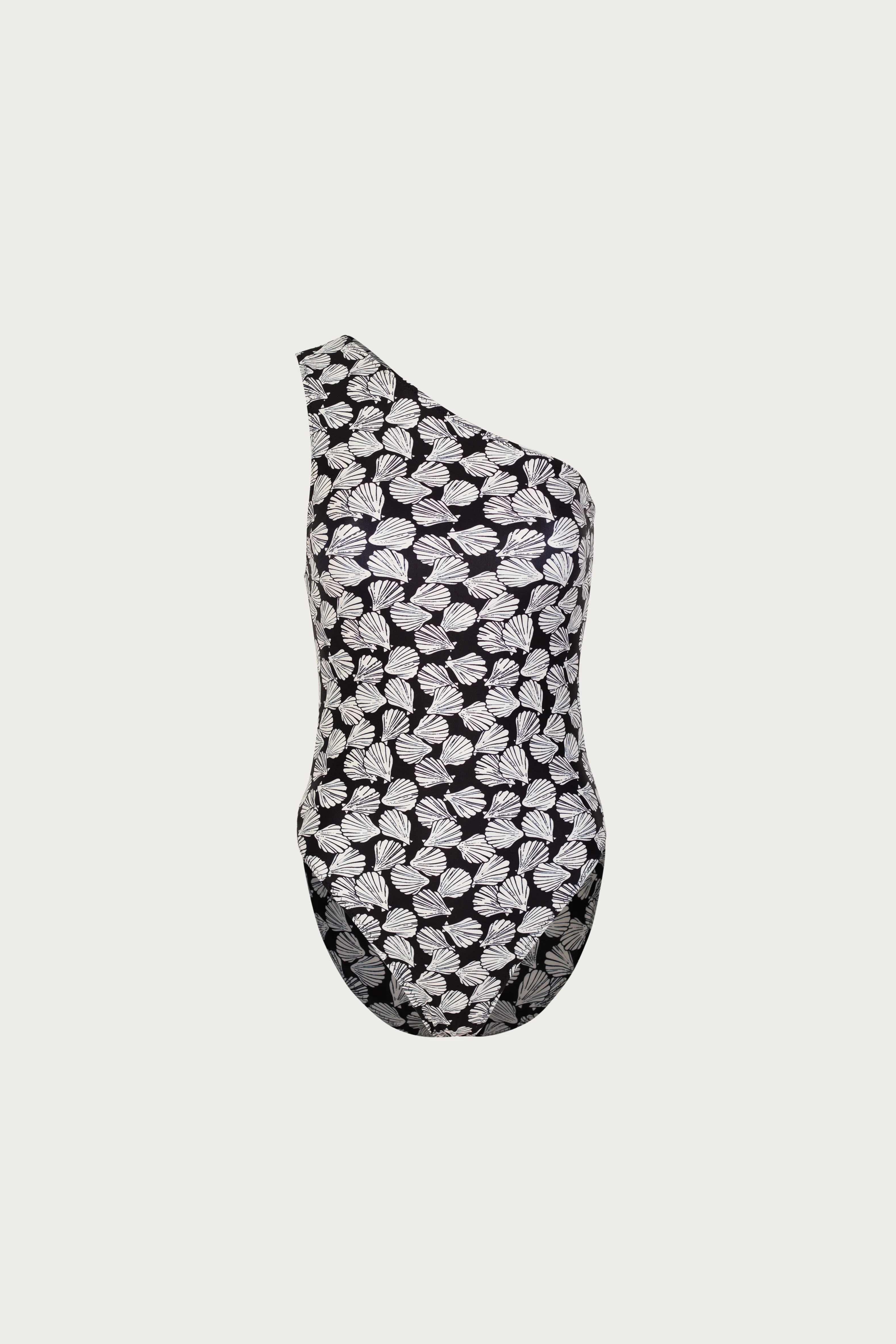 One Shoulder One Piece (Palm Beach Shell Black/Cream)