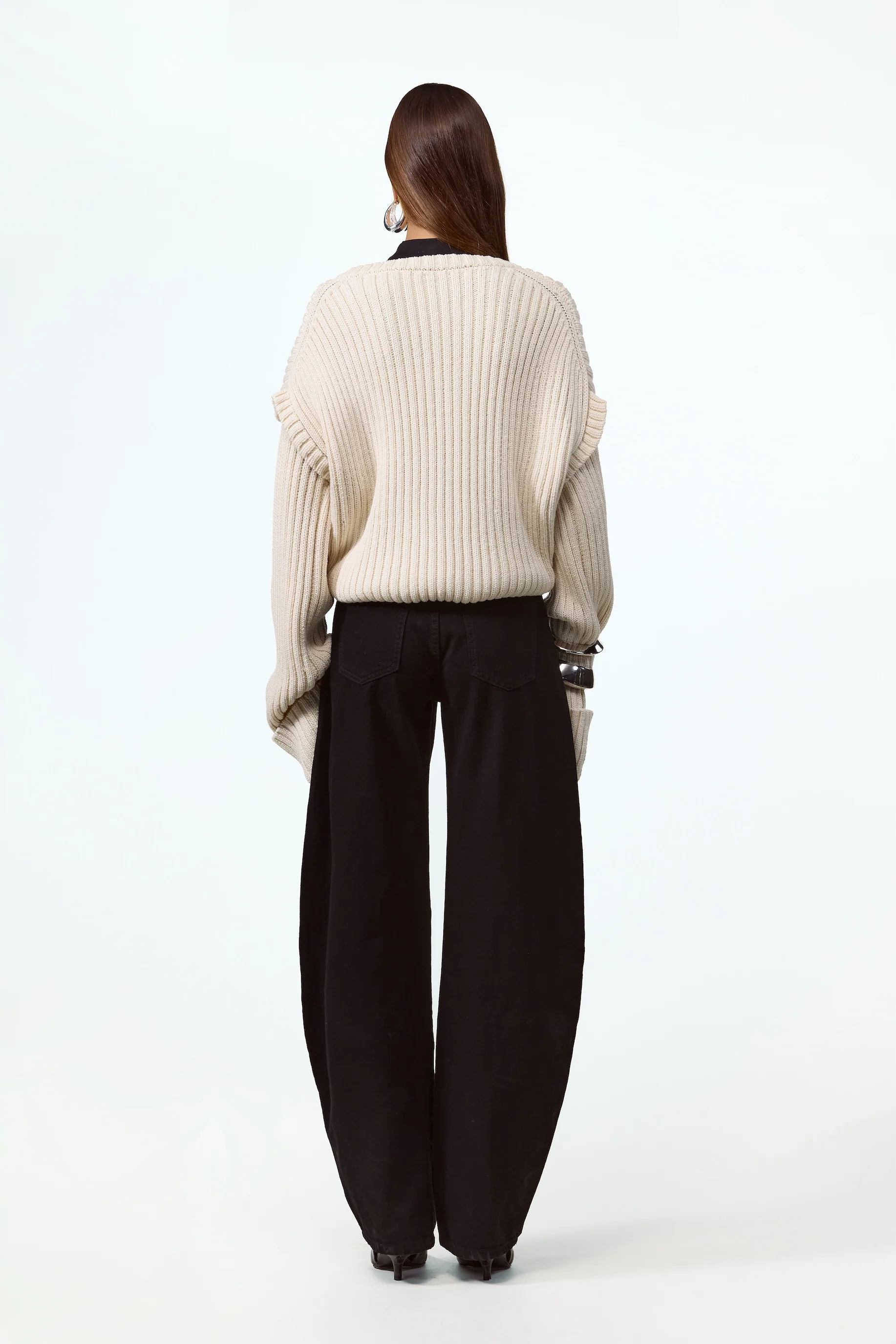 Oversized V Neck Sweater (Cream) 5 Oversized V Neck Sweater (Cream)