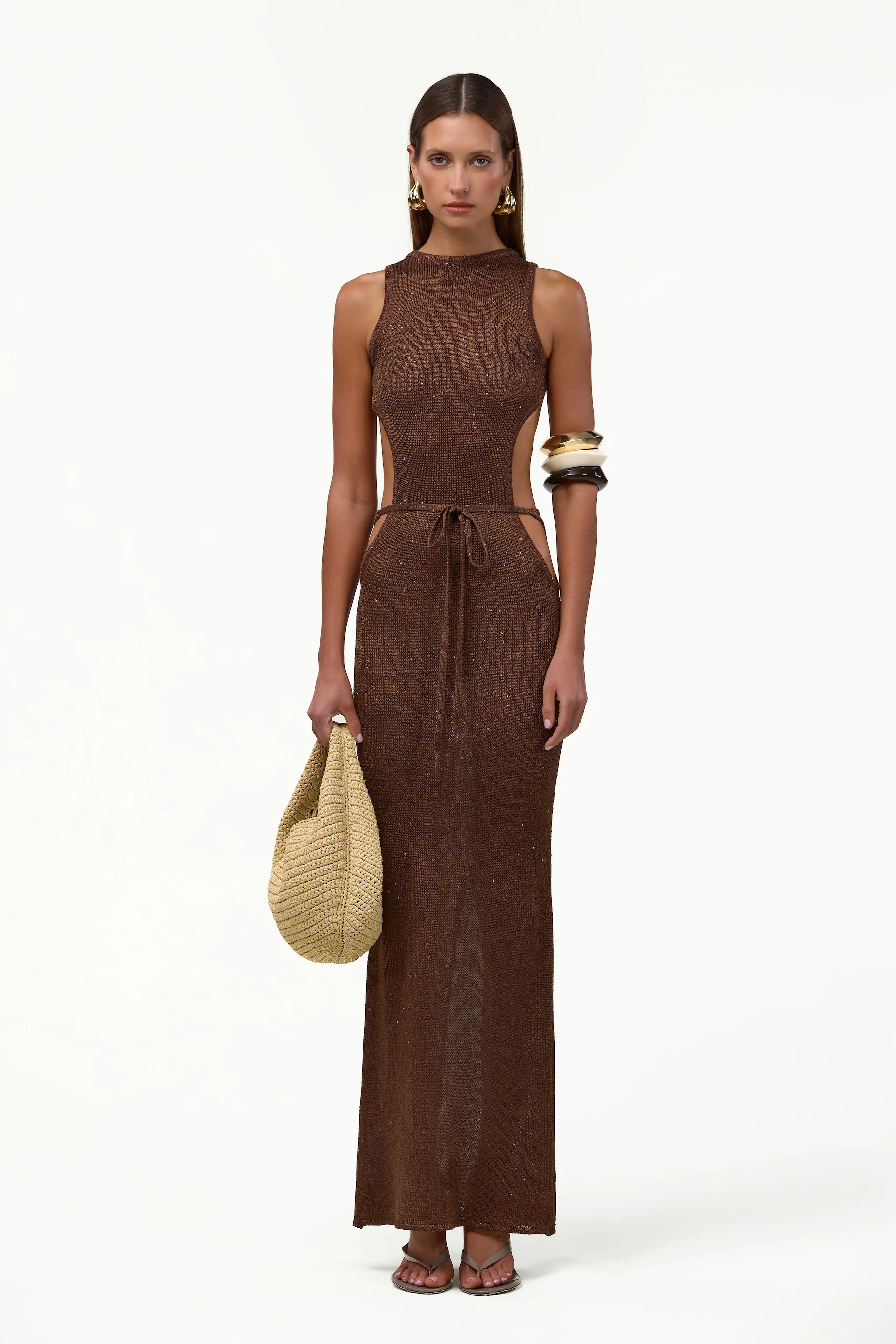Tie Maxi Dress (Chocolate Brown Sequin)