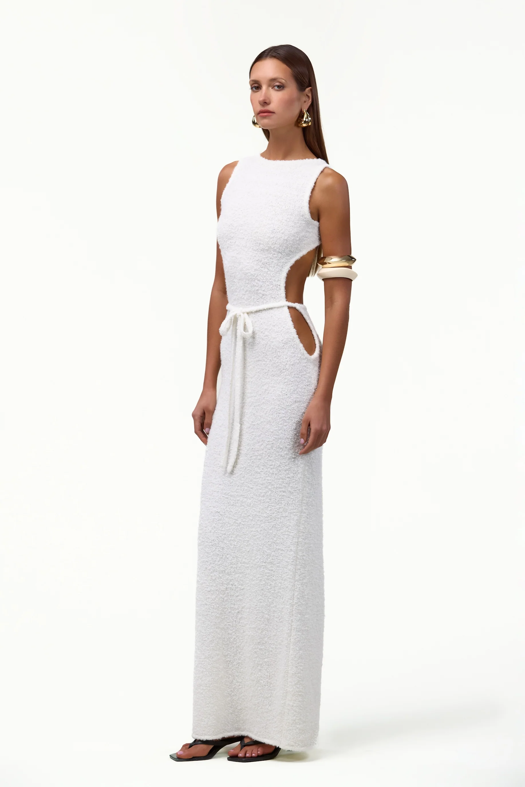 Tie Maxi Dress (White Bouclé)