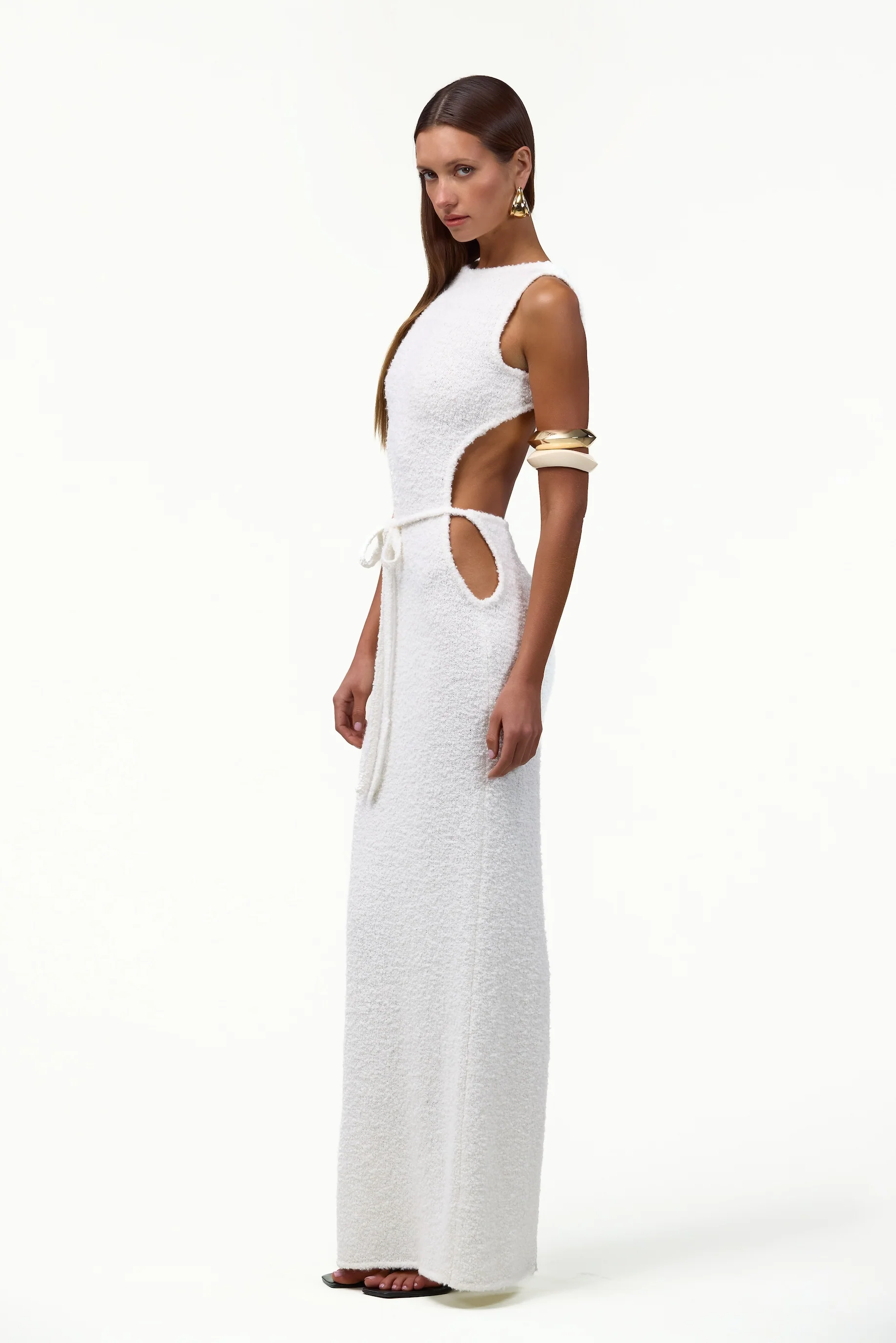 Tie Maxi Dress (White Bouclé)
