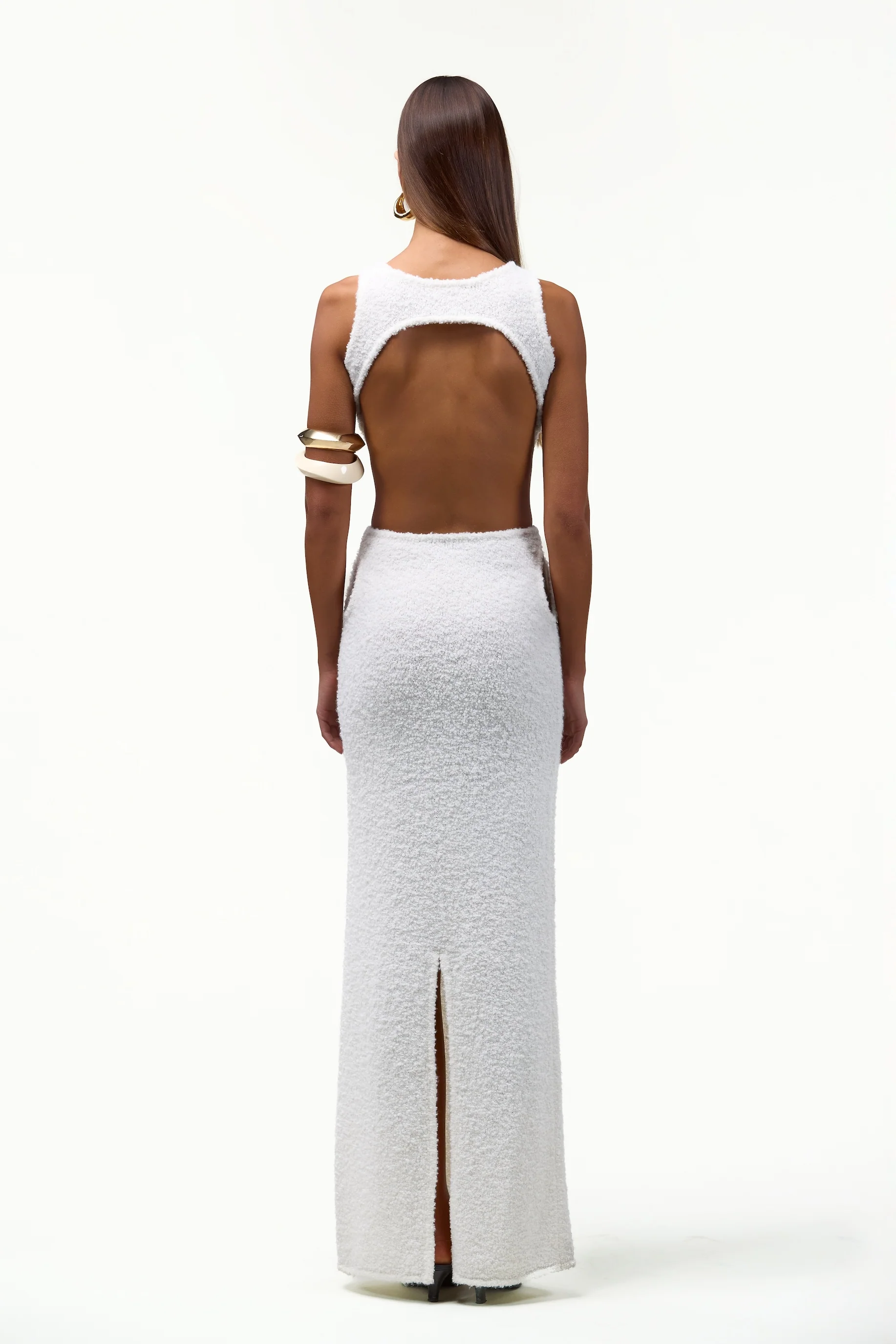 Tie Maxi Dress (White Bouclé)