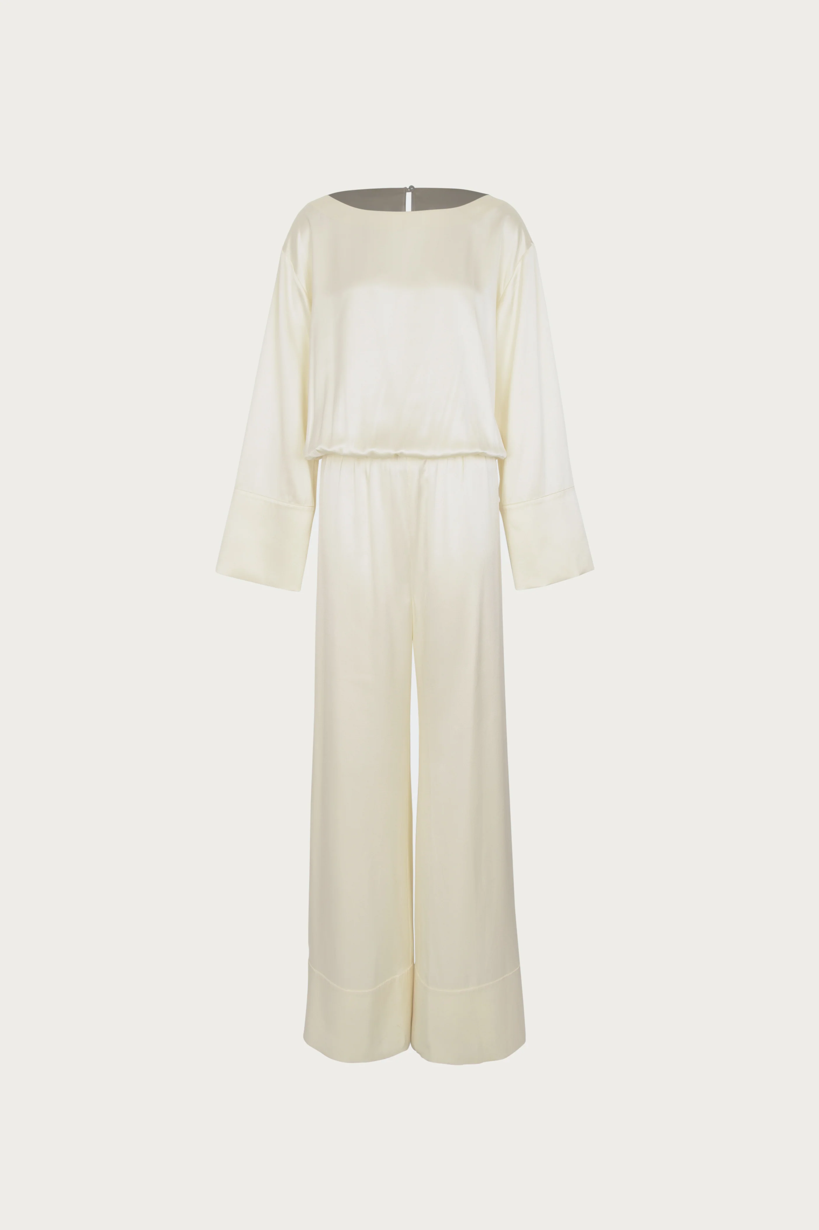 Long Sleeve Silk Jumpsuit (Cream) 4 Long Sleeve Silk Jumpsuit (Cream)
