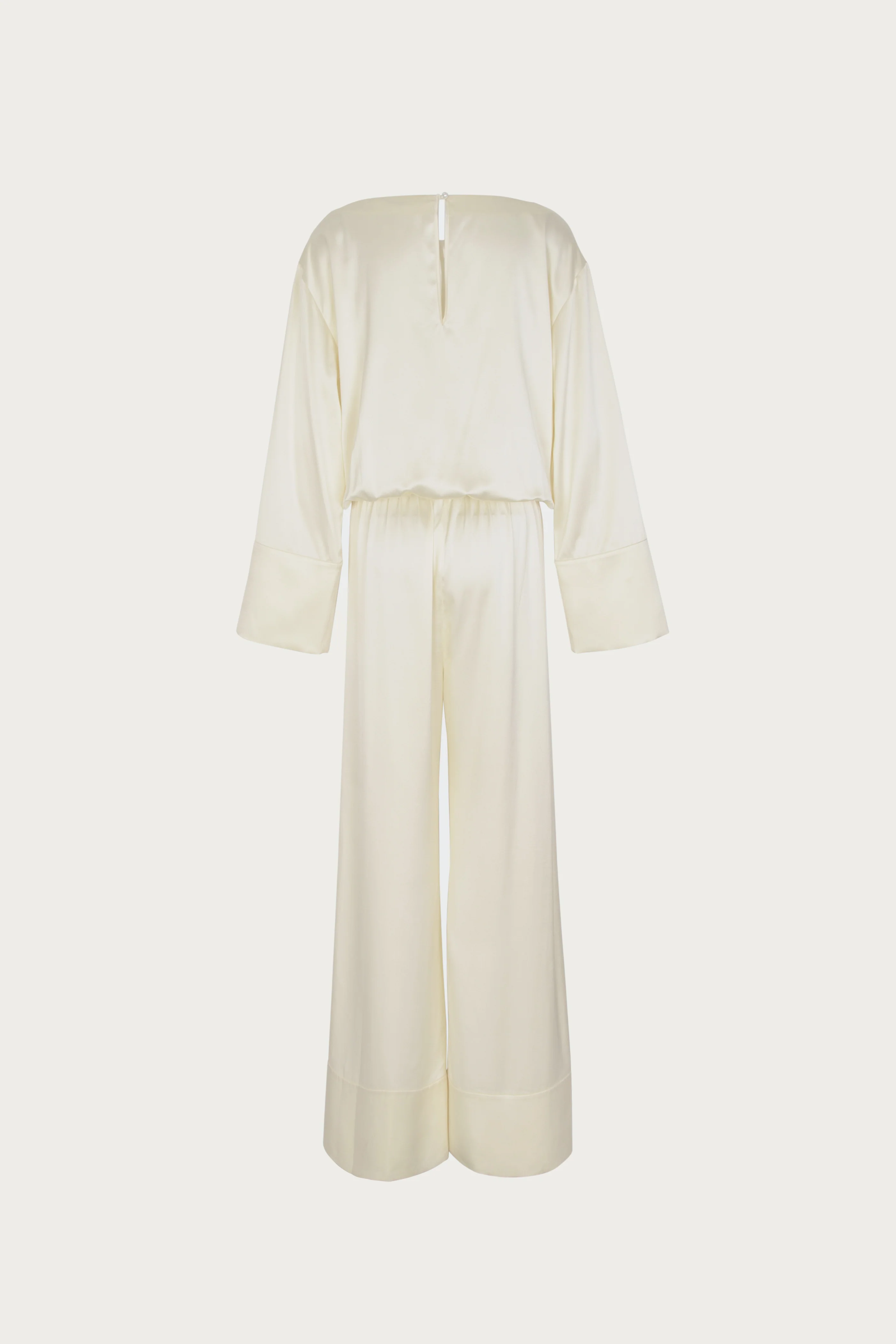 Long Sleeve Silk Jumpsuit (Cream) 5 Long Sleeve Silk Jumpsuit (Cream)