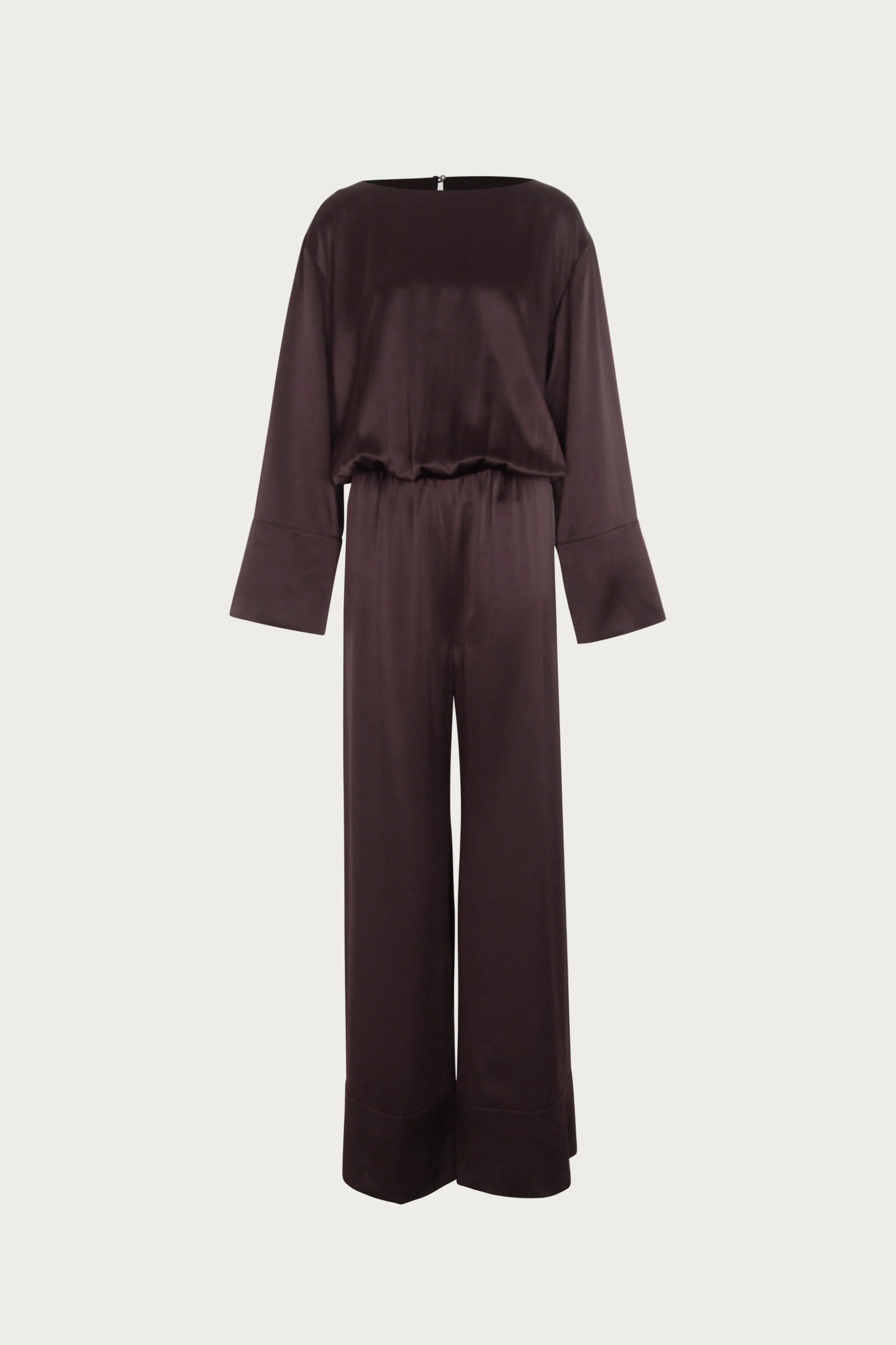Long Sleeve Silk Jumpsuit (Chocolate Brown) 4 Long Sleeve Silk Jumpsuit (Chocolate Brown)