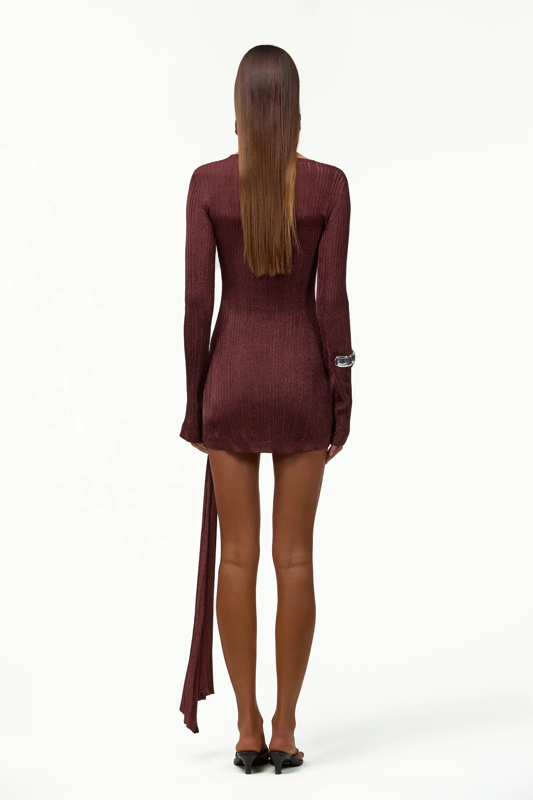 Metallic Twist Mini Dress (Chocolate Brown)