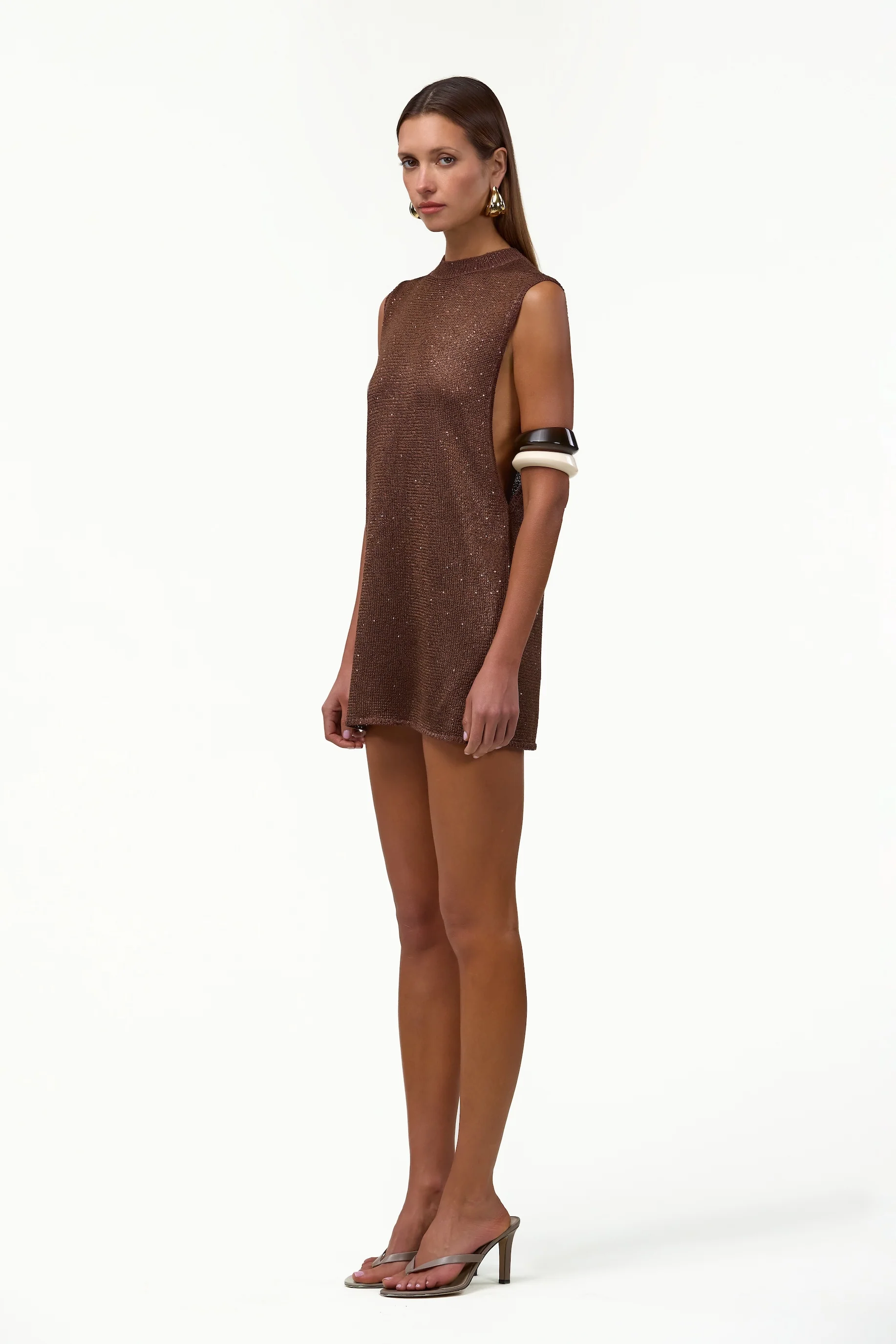 Sleeveless Knit Mini Dress (Chocolate Brown Sequin)