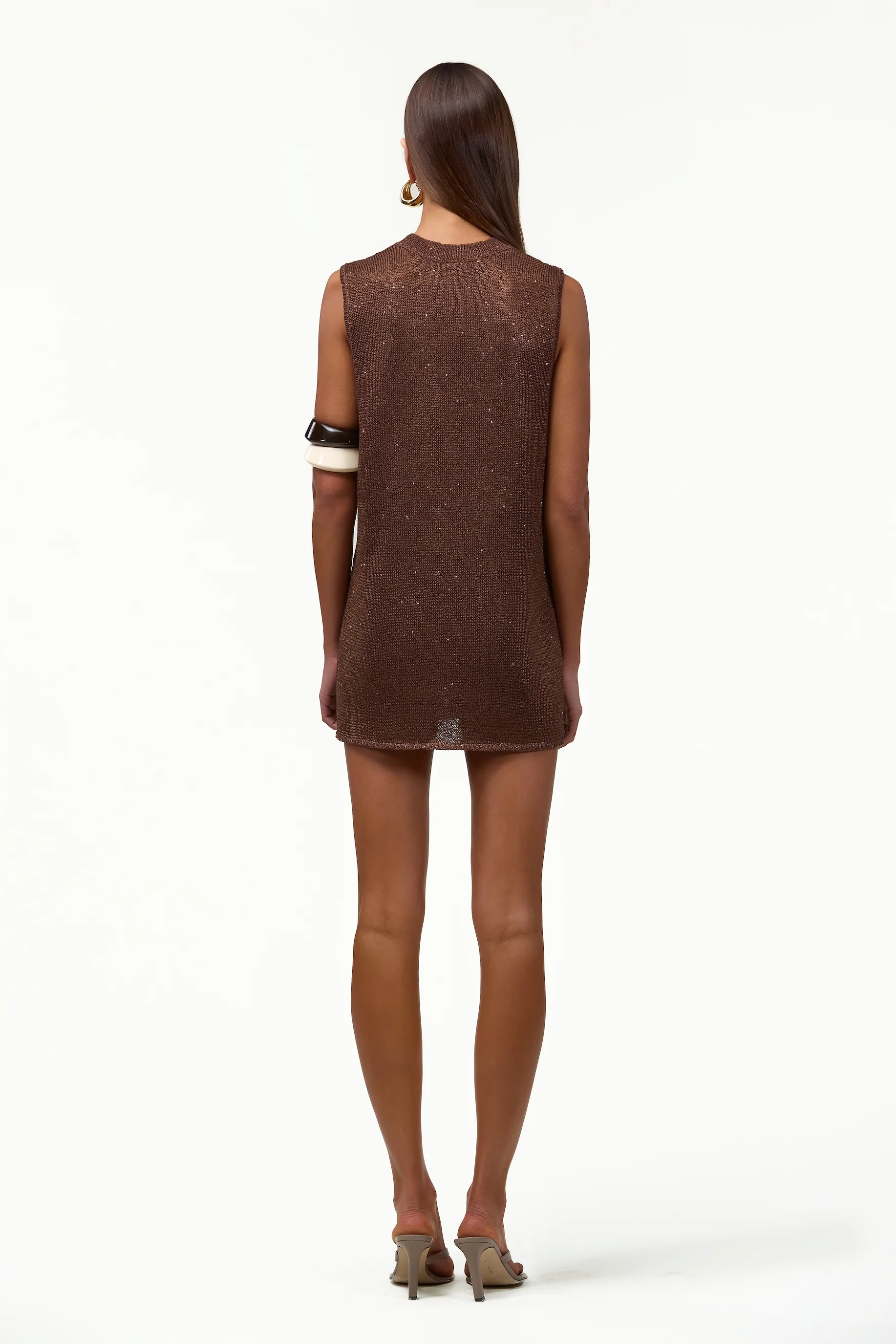 Sleeveless Knit Mini Dress (Chocolate Brown Sequin)